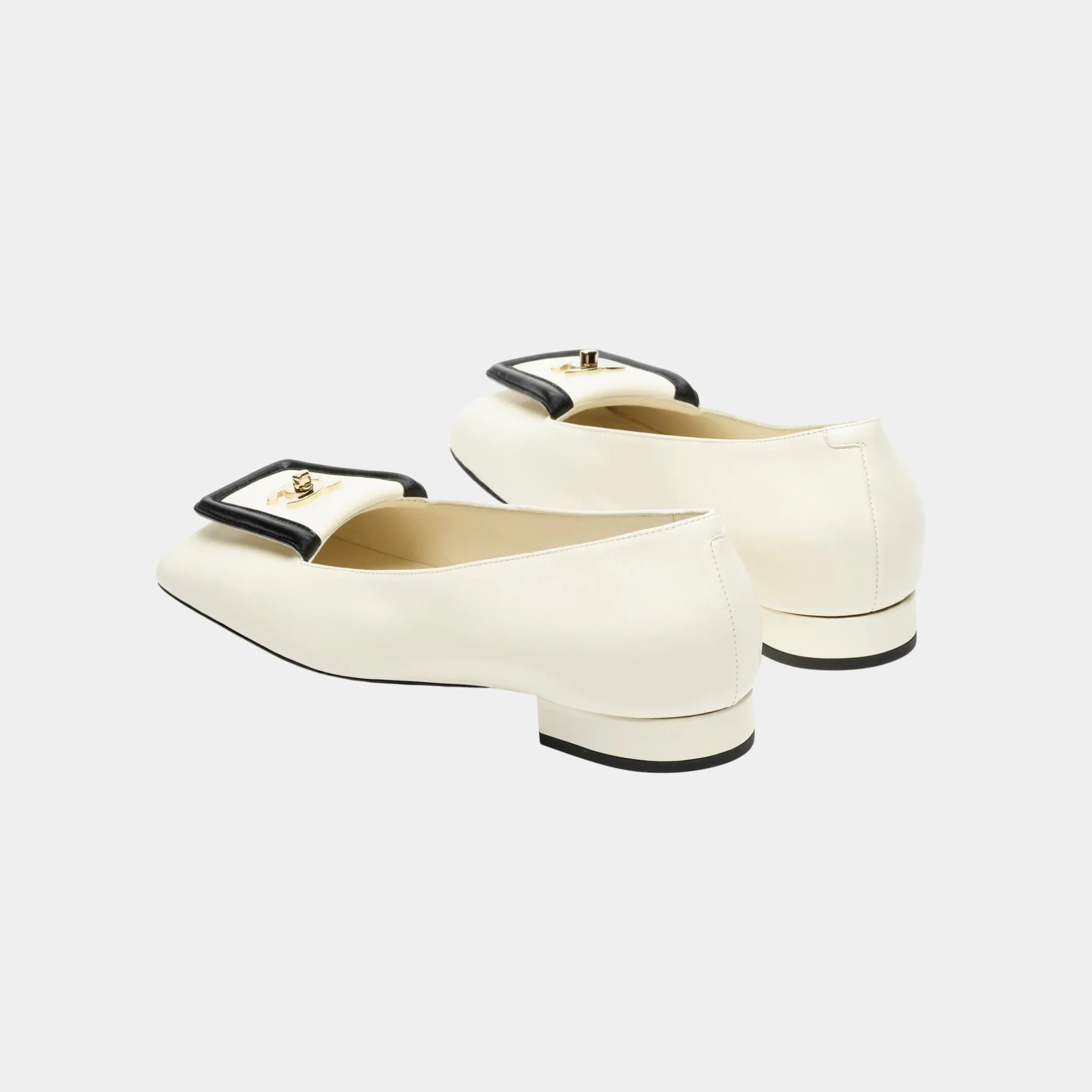 Ballet Flats in Lambskin Ivory & Black - Image 2
