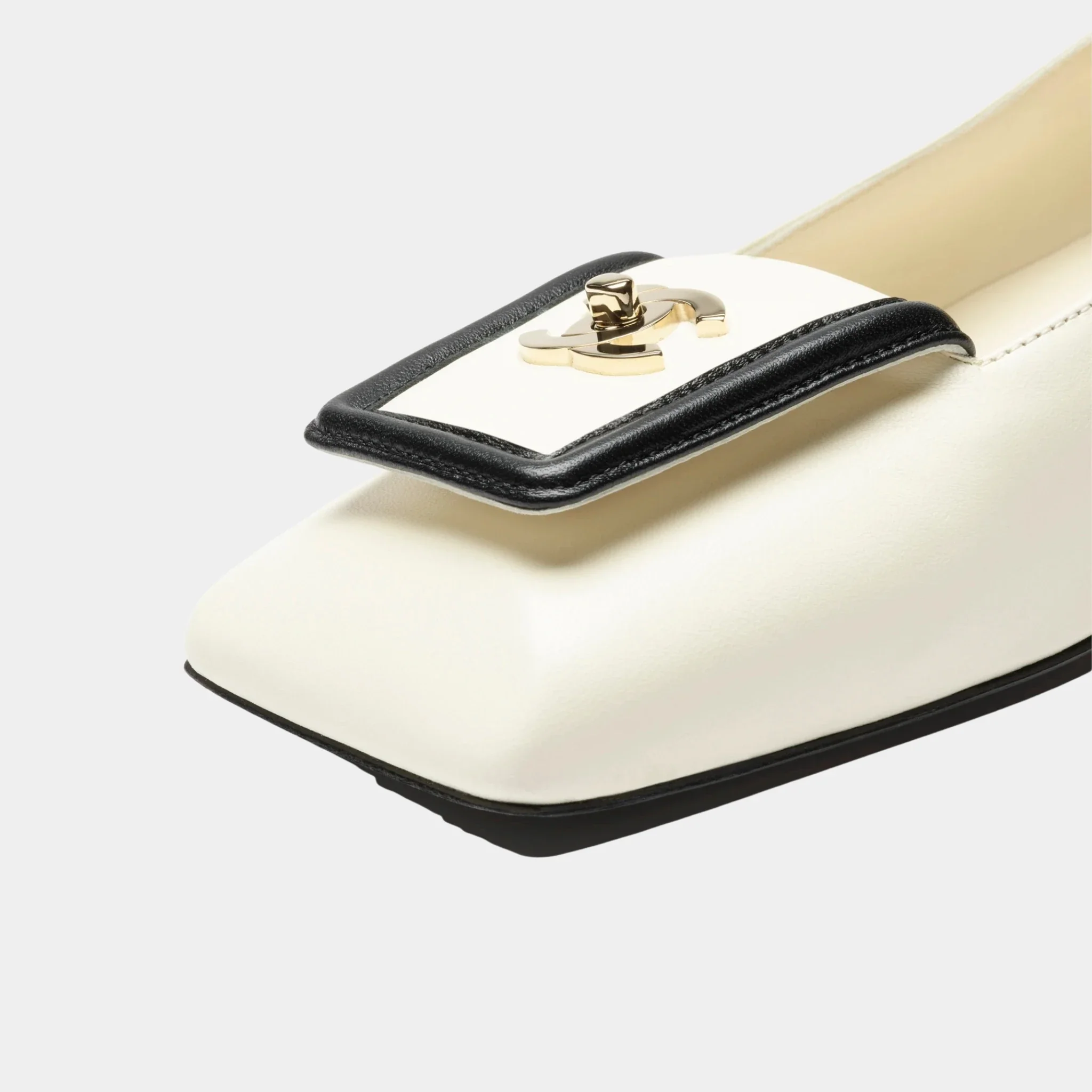 Ballet Flats in Lambskin Ivory & Black - Image 3