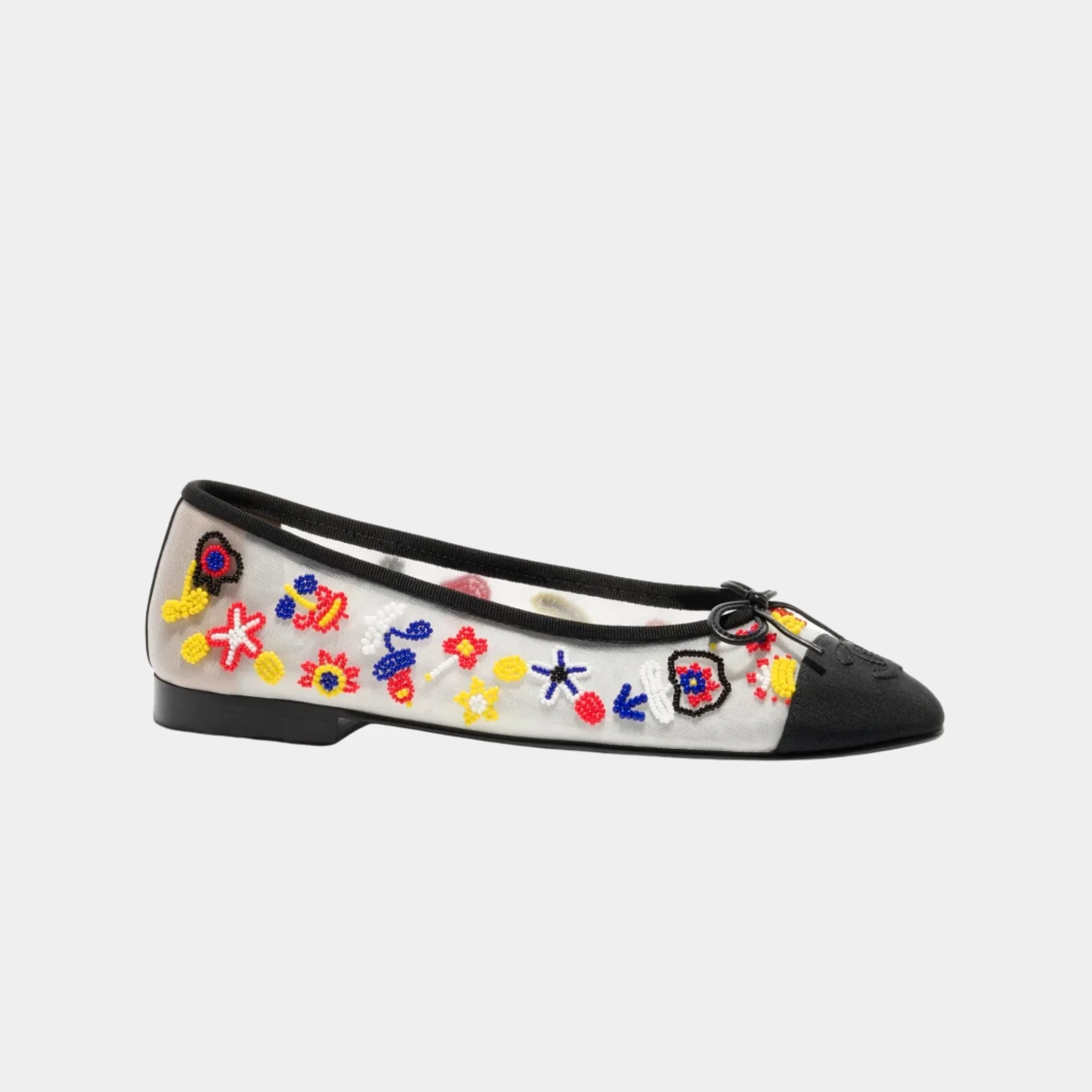 Ballet Flats in Mesh Imitation Pearls & Grosgrain