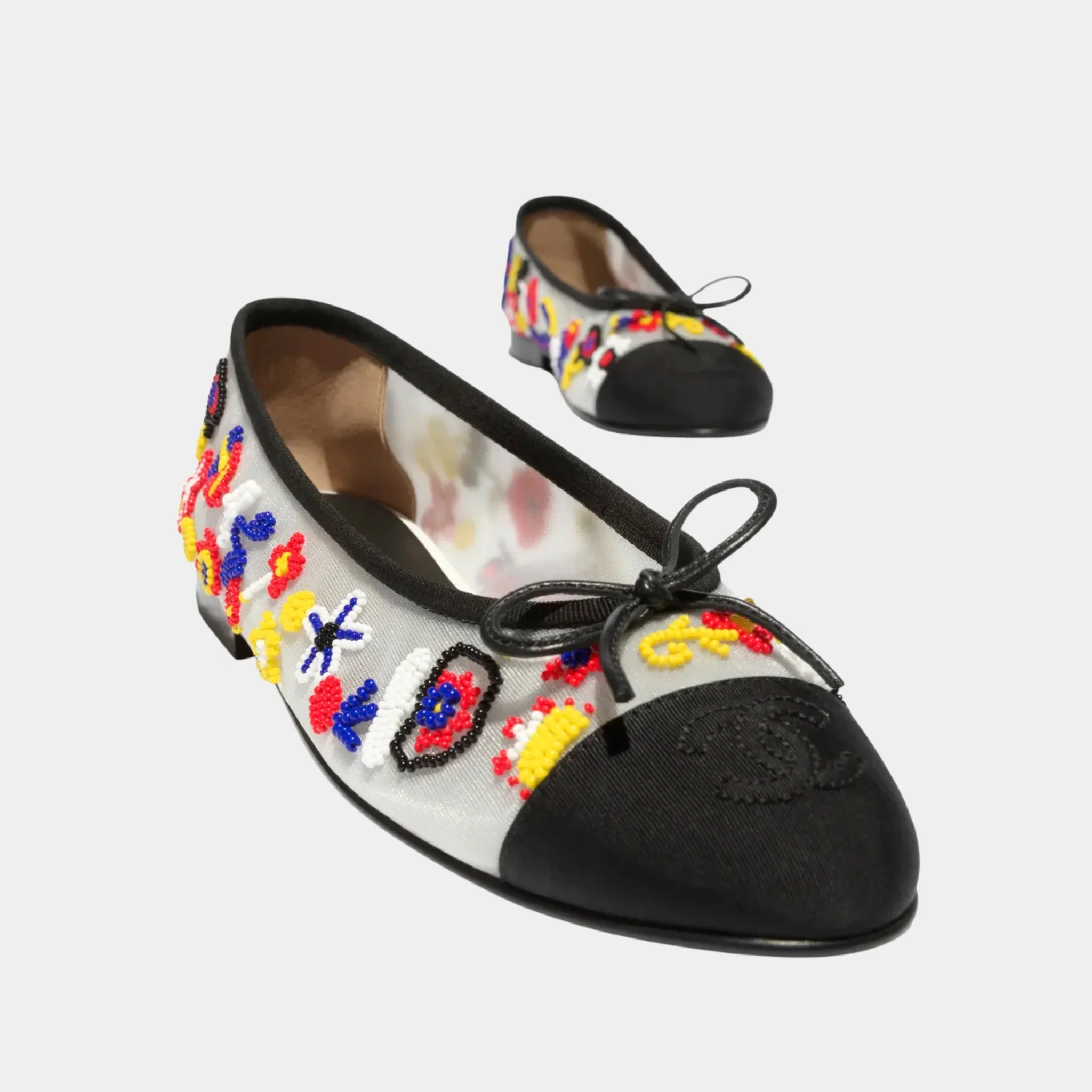Ballet Flats in Mesh Imitation Pearls & Grosgrain - Image 3