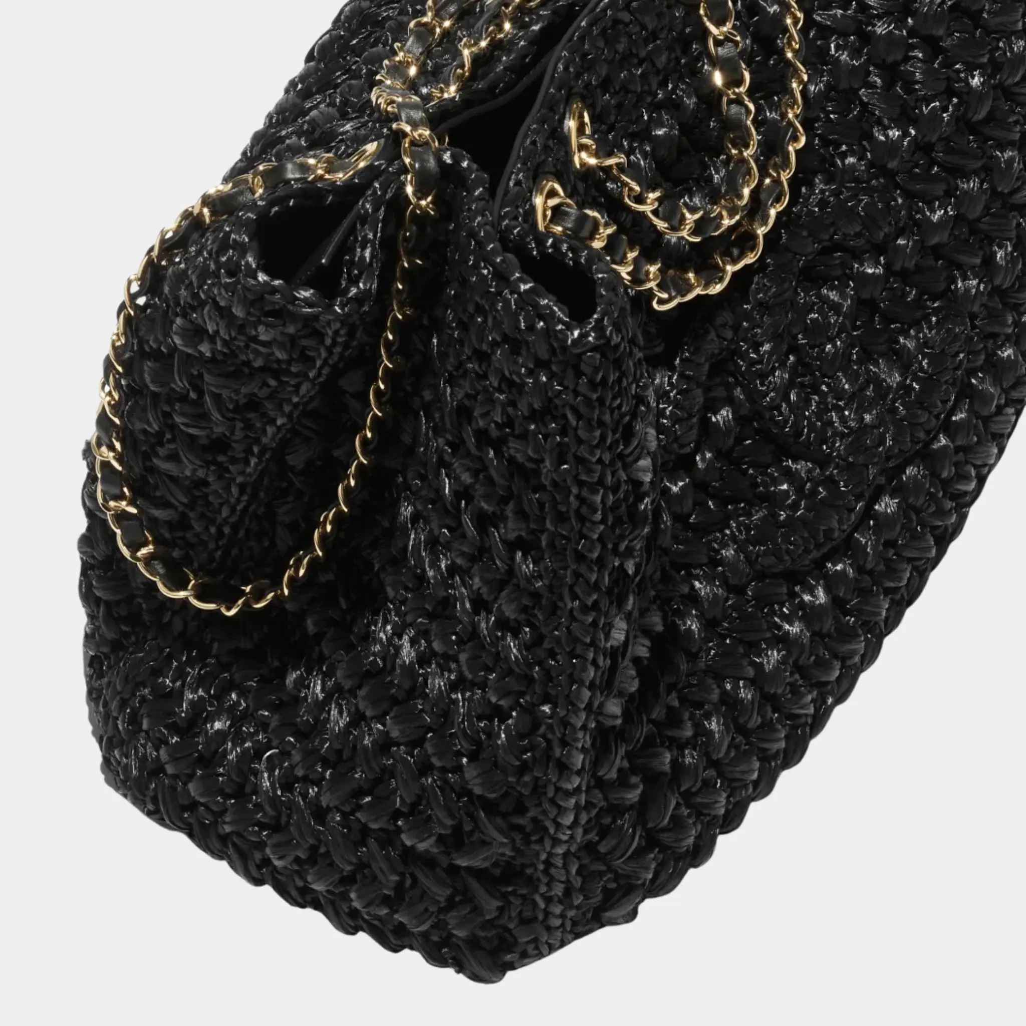 Basket Braided Raffia Calfskin & Gold-tone Metal Black - Image 2