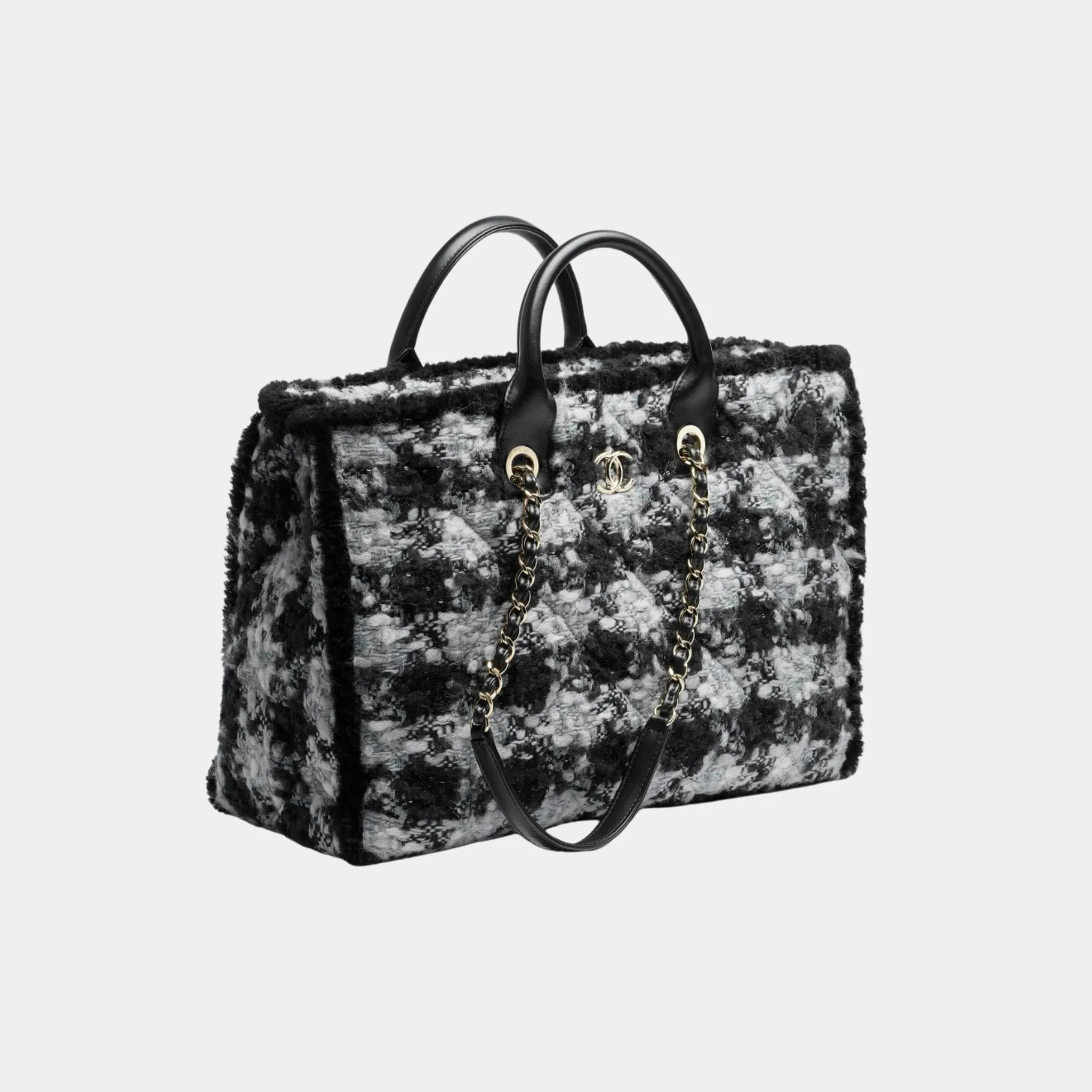 Basket in Tweed Sheepskin and Gold-Tone Metal