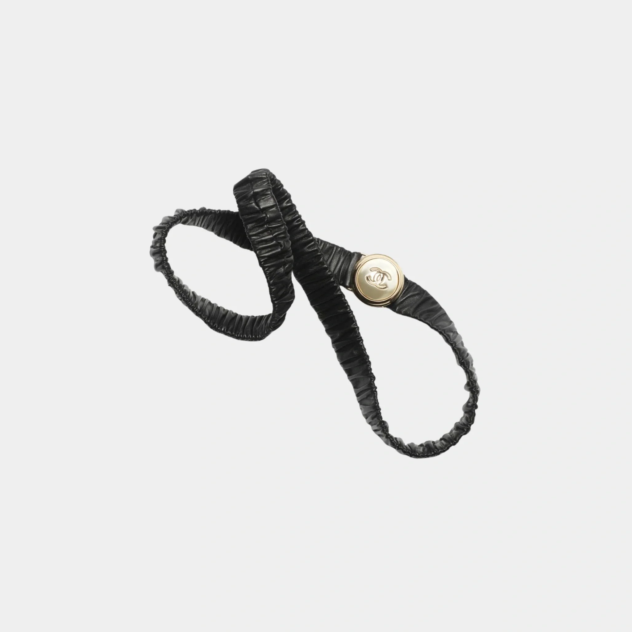 Belt Lambskin Metal & Resin Black Light Gold & Pearly White