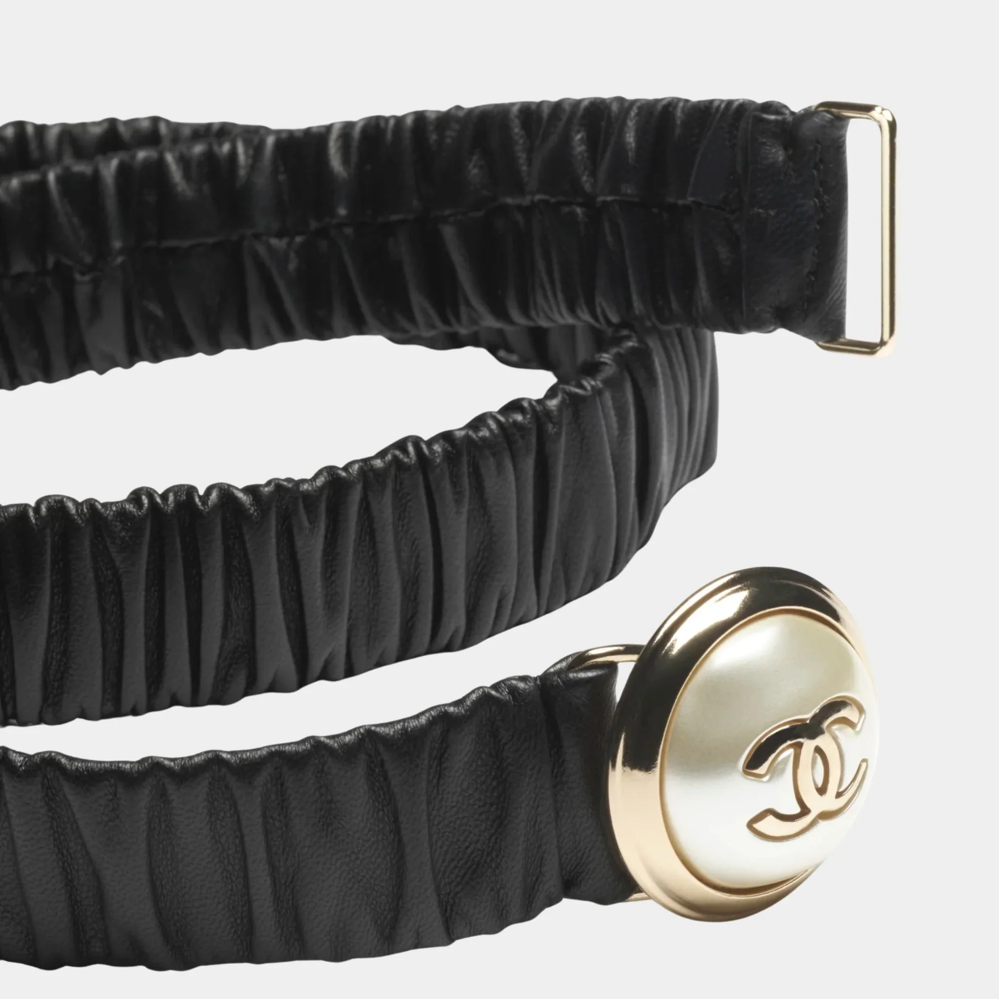 Belt Lambskin Metal & Resin Black Light Gold & Pearly White - Image 2