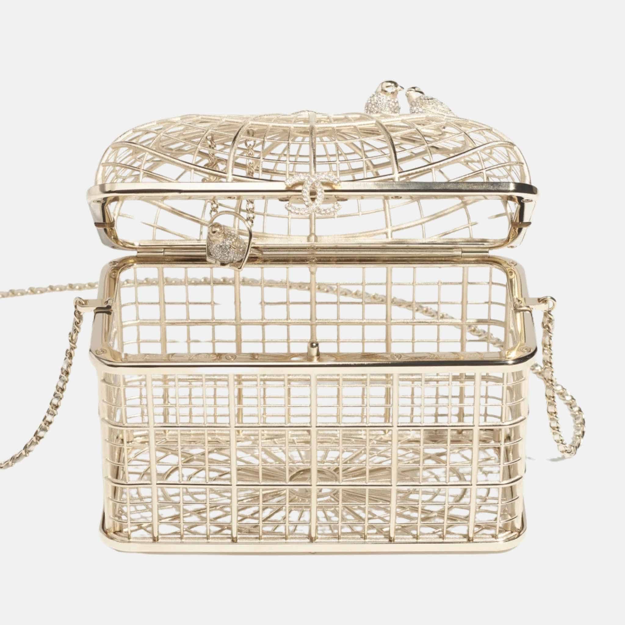 Birdcage Minaudière in Gold-Tone Metal and Crystals - Image 2