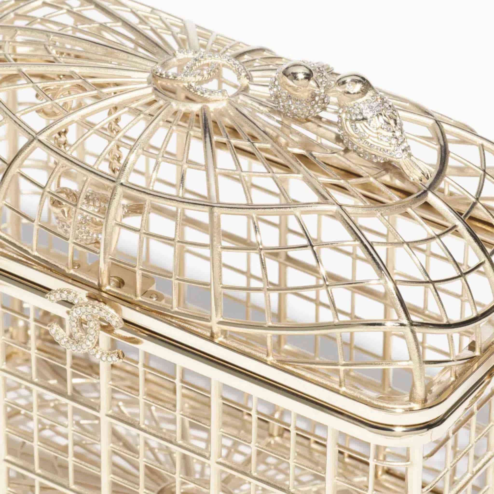 Birdcage Minaudière in Gold-Tone Metal and Crystals - Image 3
