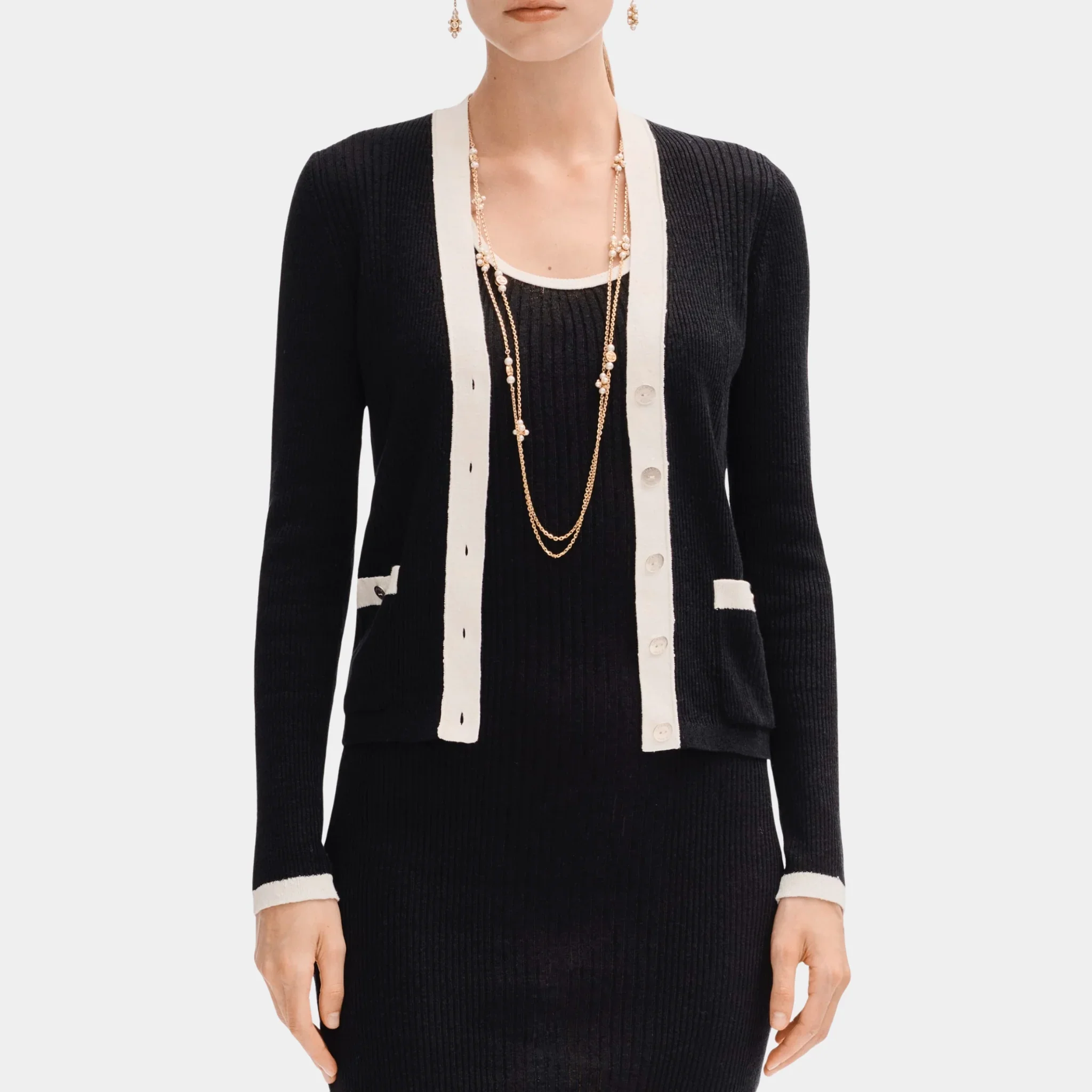 Black and White Cardigan in Linen and Cotton