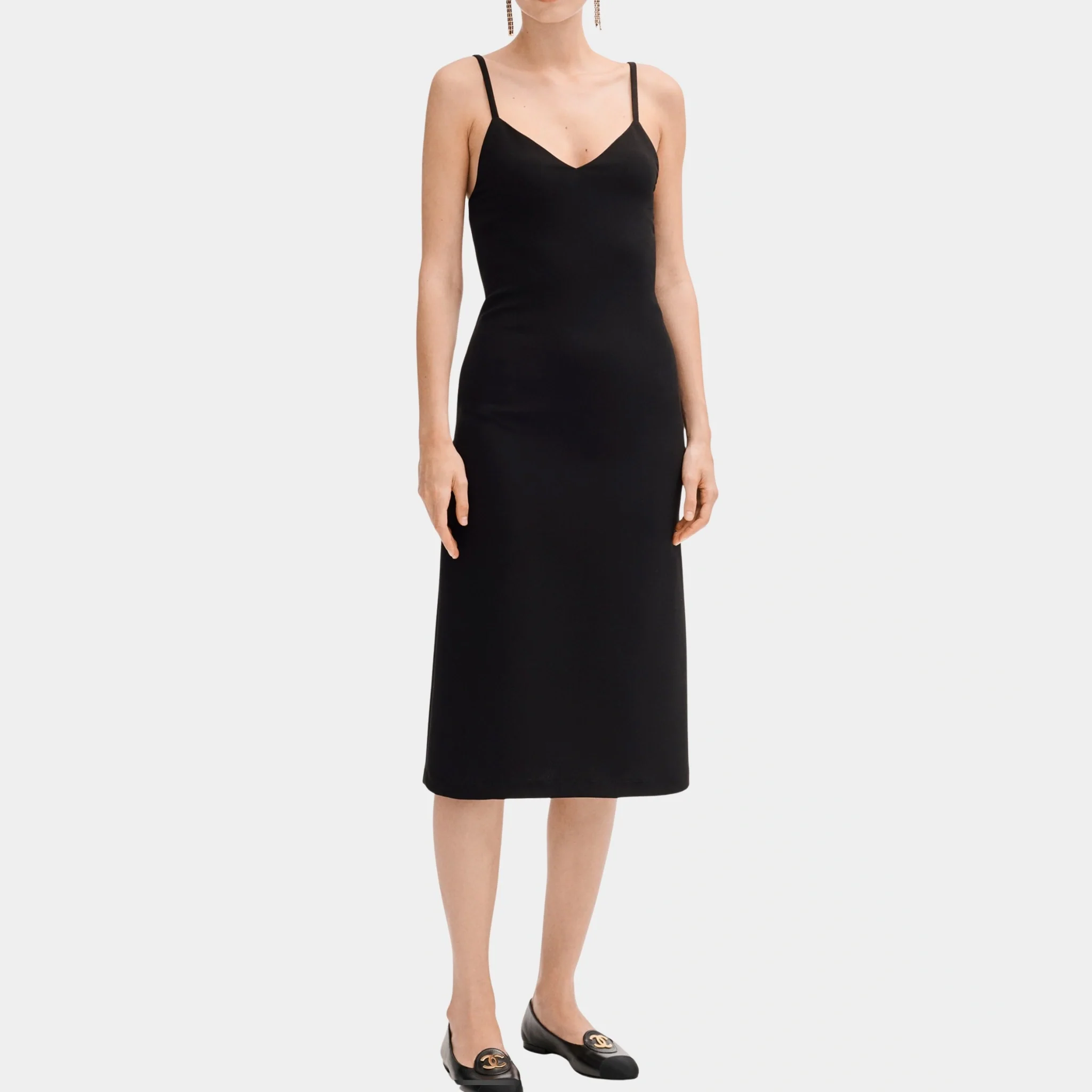 Black Midi Dress in Silk Crepe