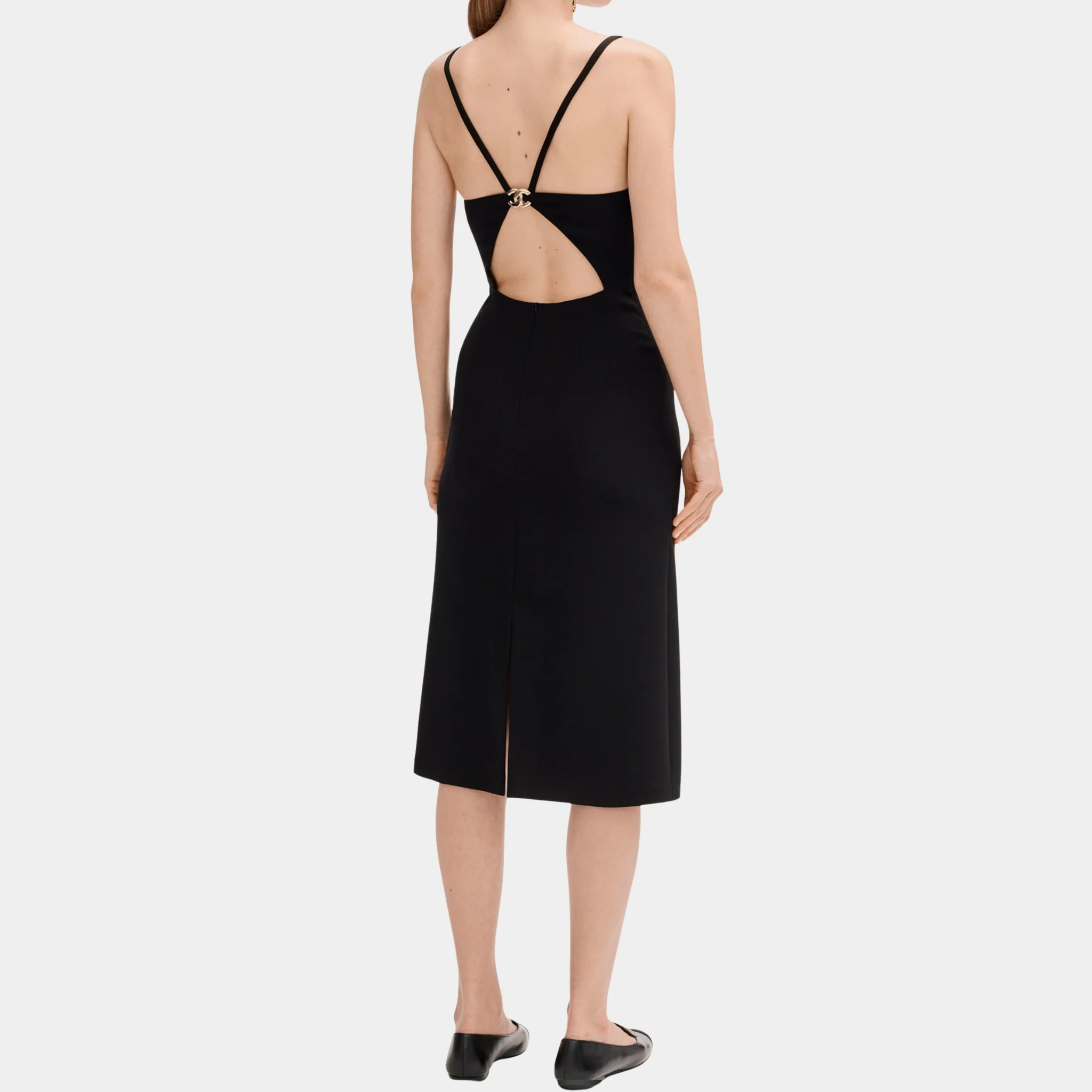 Black Midi Dress in Silk Crepe - Image 2