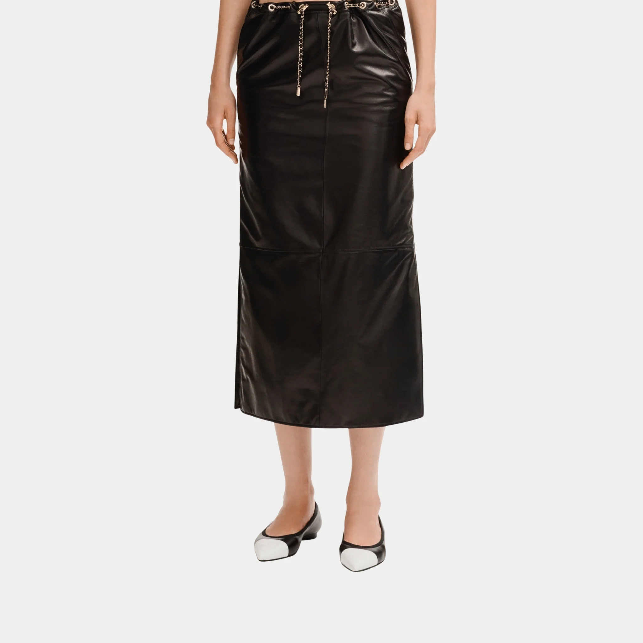 Black Midi Skirt in Lambskin