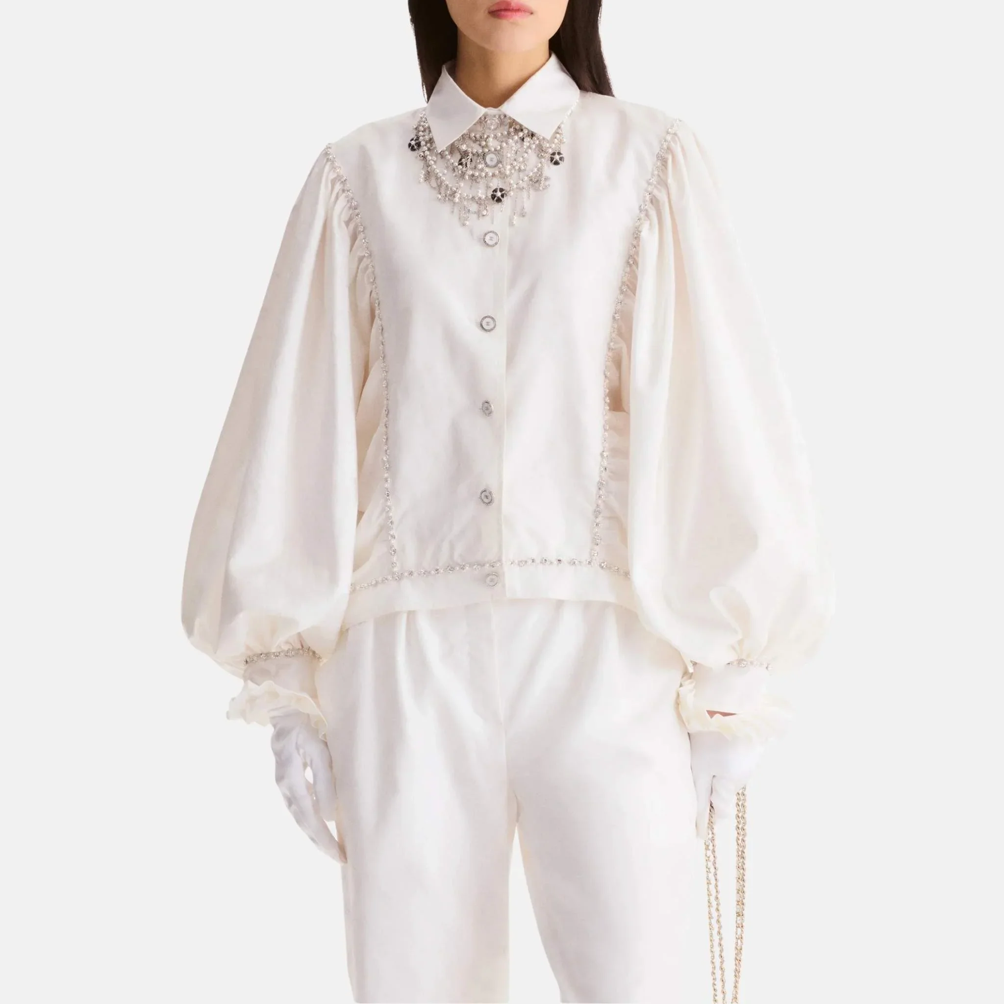 Blouse in Embroidered Silk Taffeta