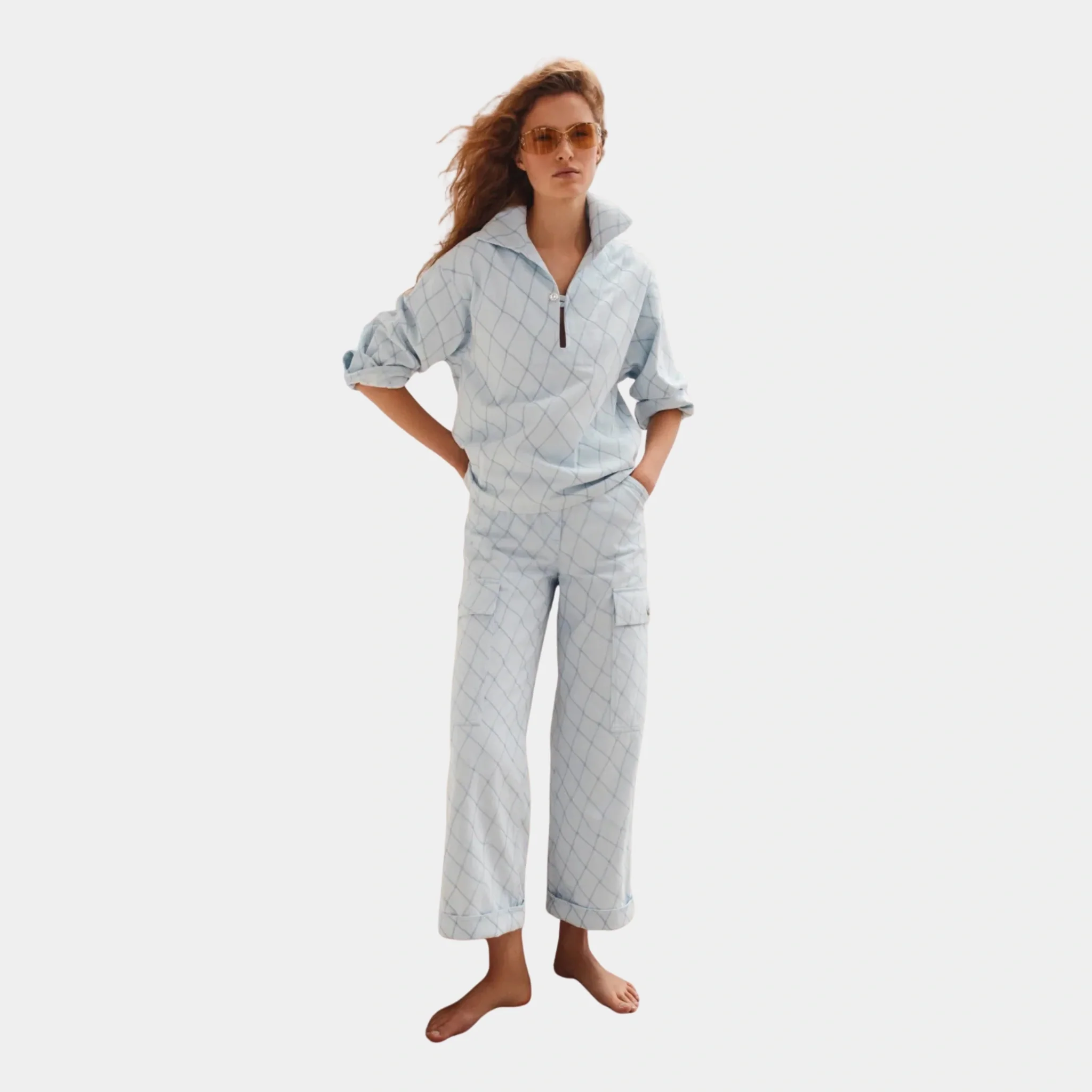 Blouse in Light Blue Embroidered Denim