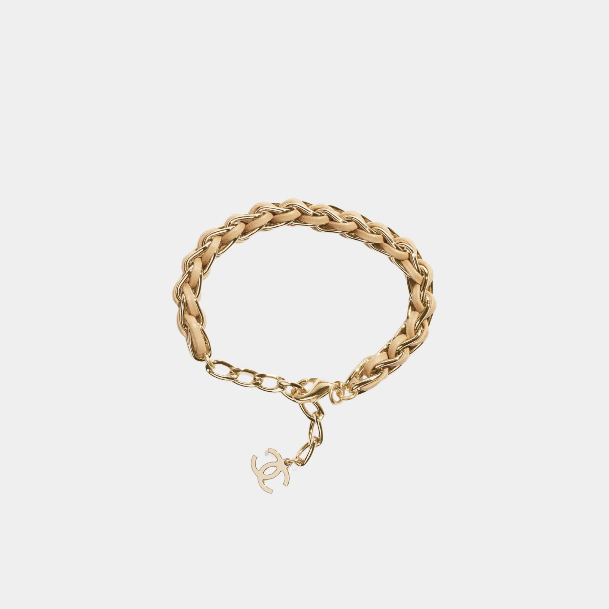 Braided Bracelet Metal & Lambskin Gold & Beige