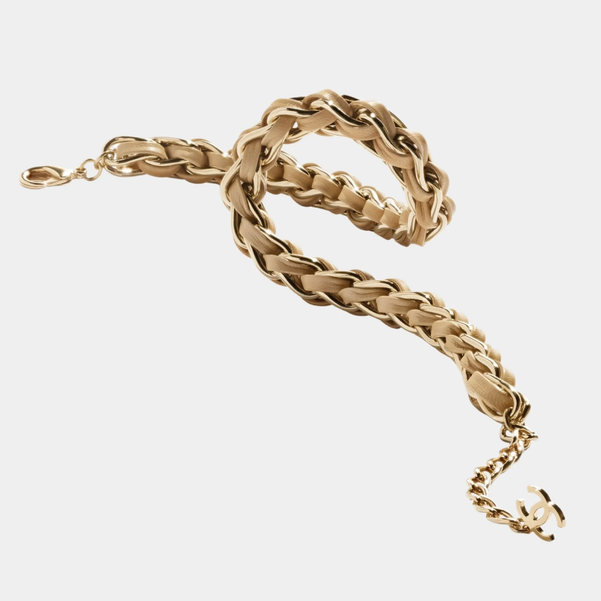 Braided Necklace Metal & Lambskin Gold & Beige - Image 2