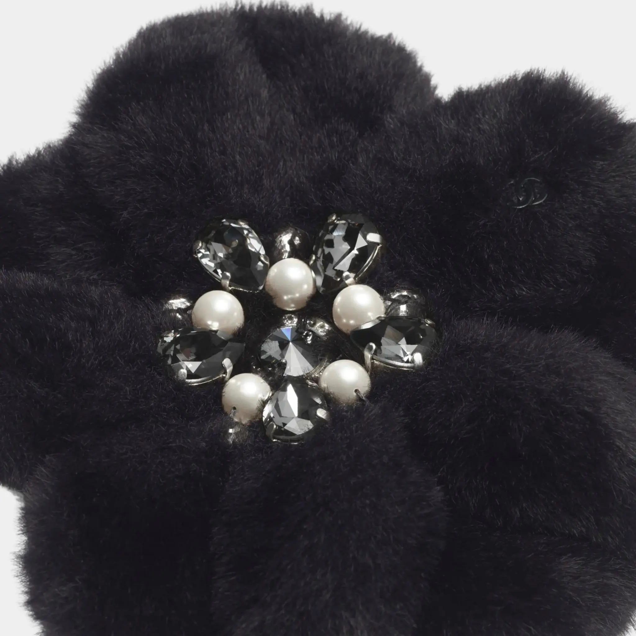 Camellia Mixed fibers Rhinestones & Glass Beads Black