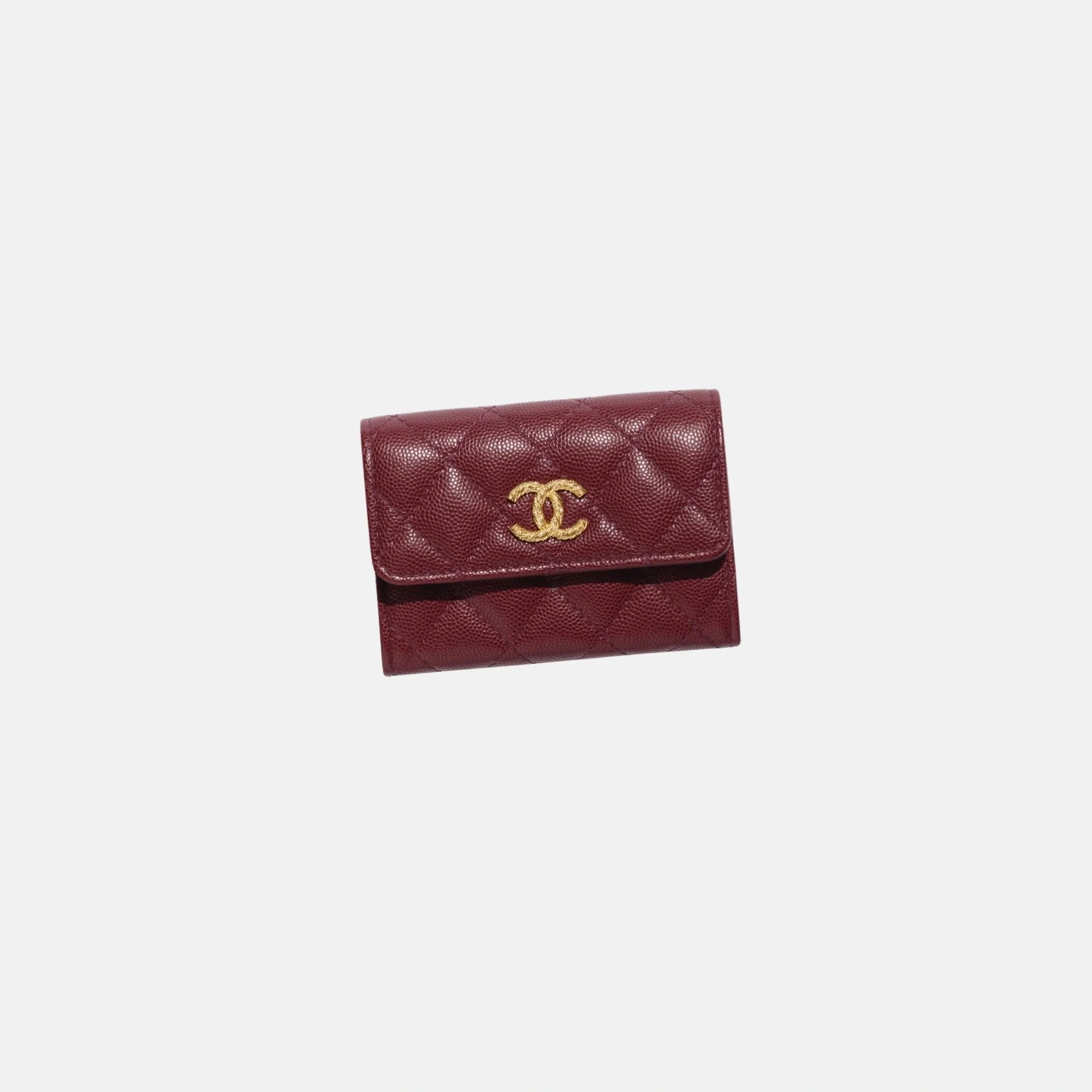 Card Holder in Shiny Grained Calfskin Strass and Gold Tone Metal