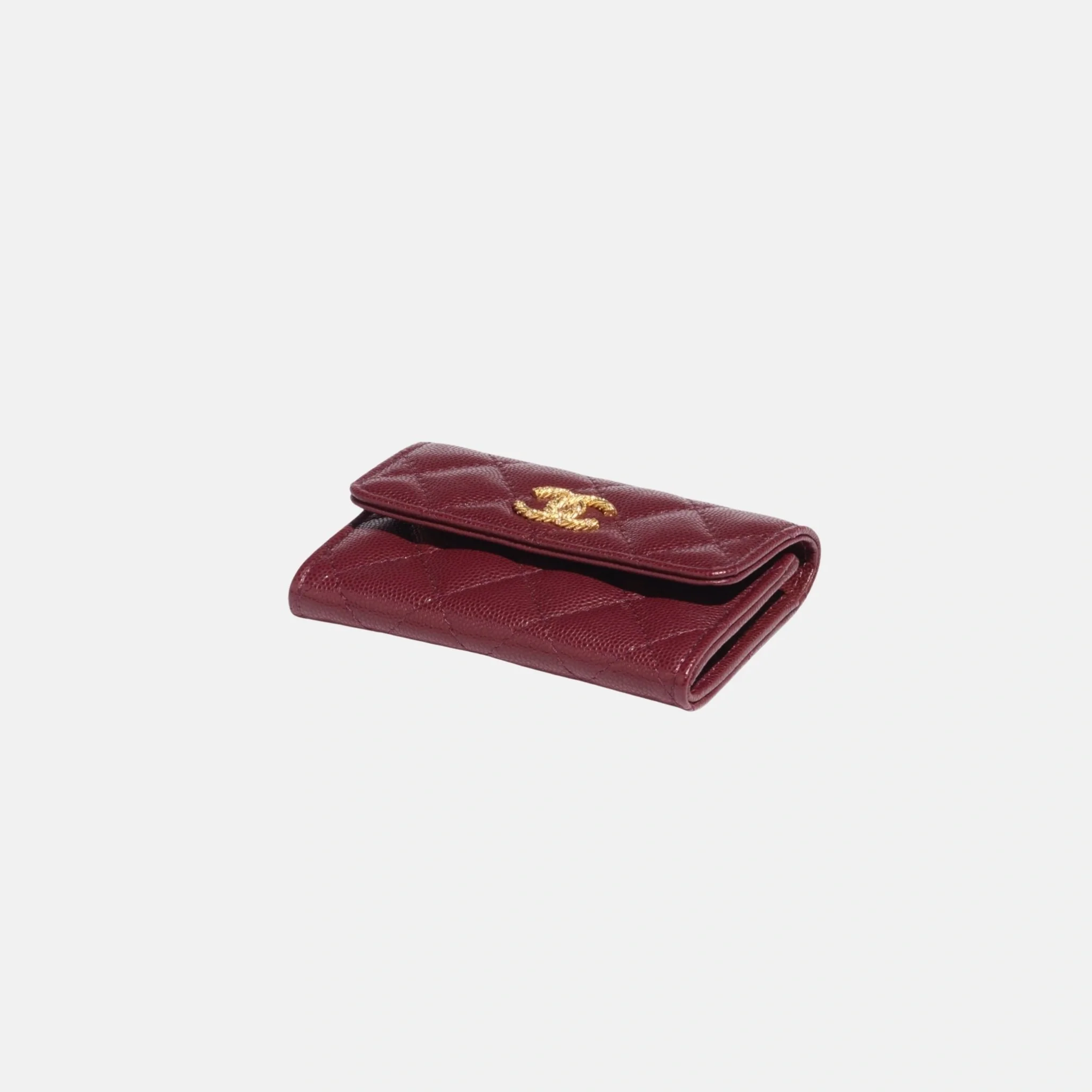 Card Holder in Shiny Grained Calfskin Strass and Gold Tone Metal - Image 2
