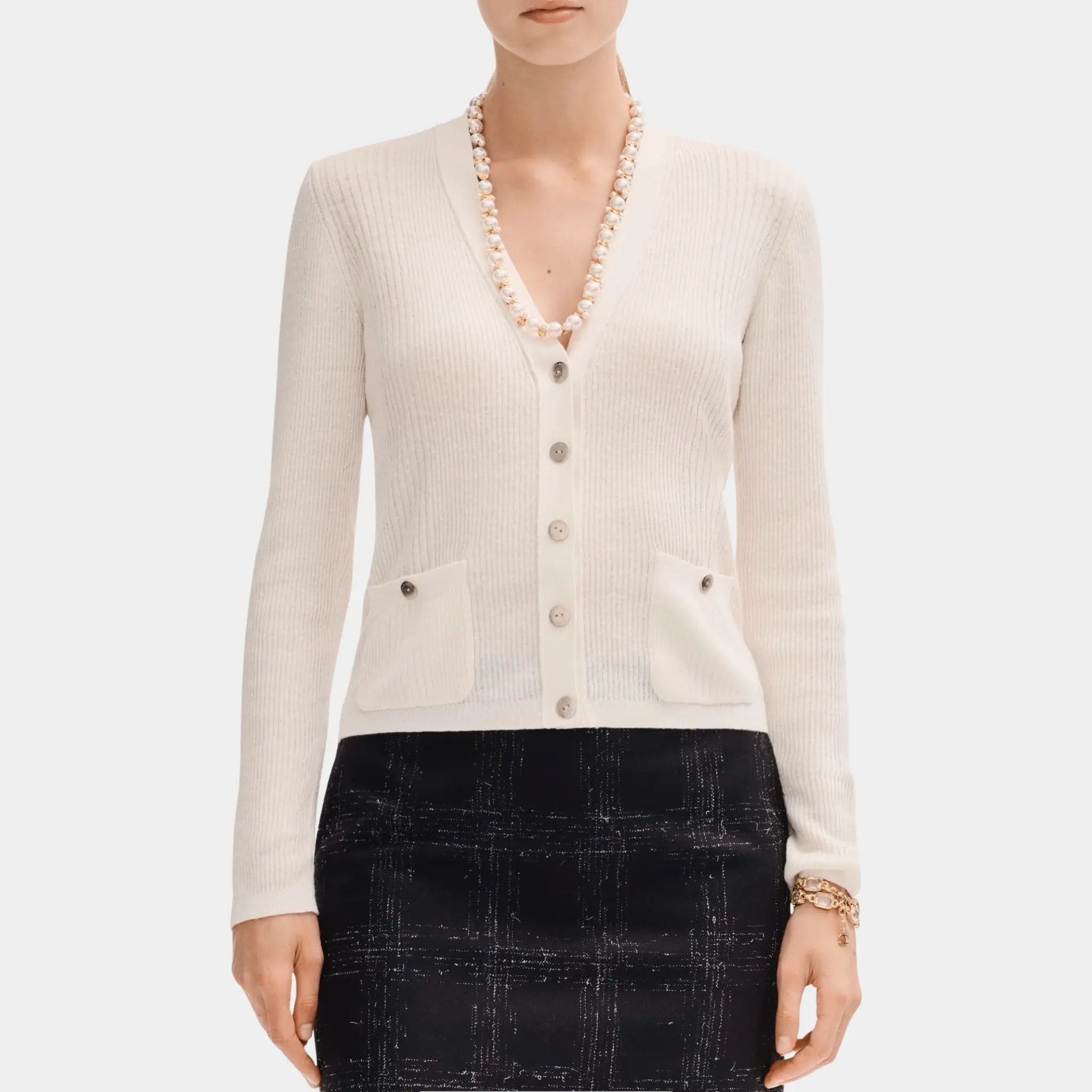 Cardigan in White Linen and Cotton