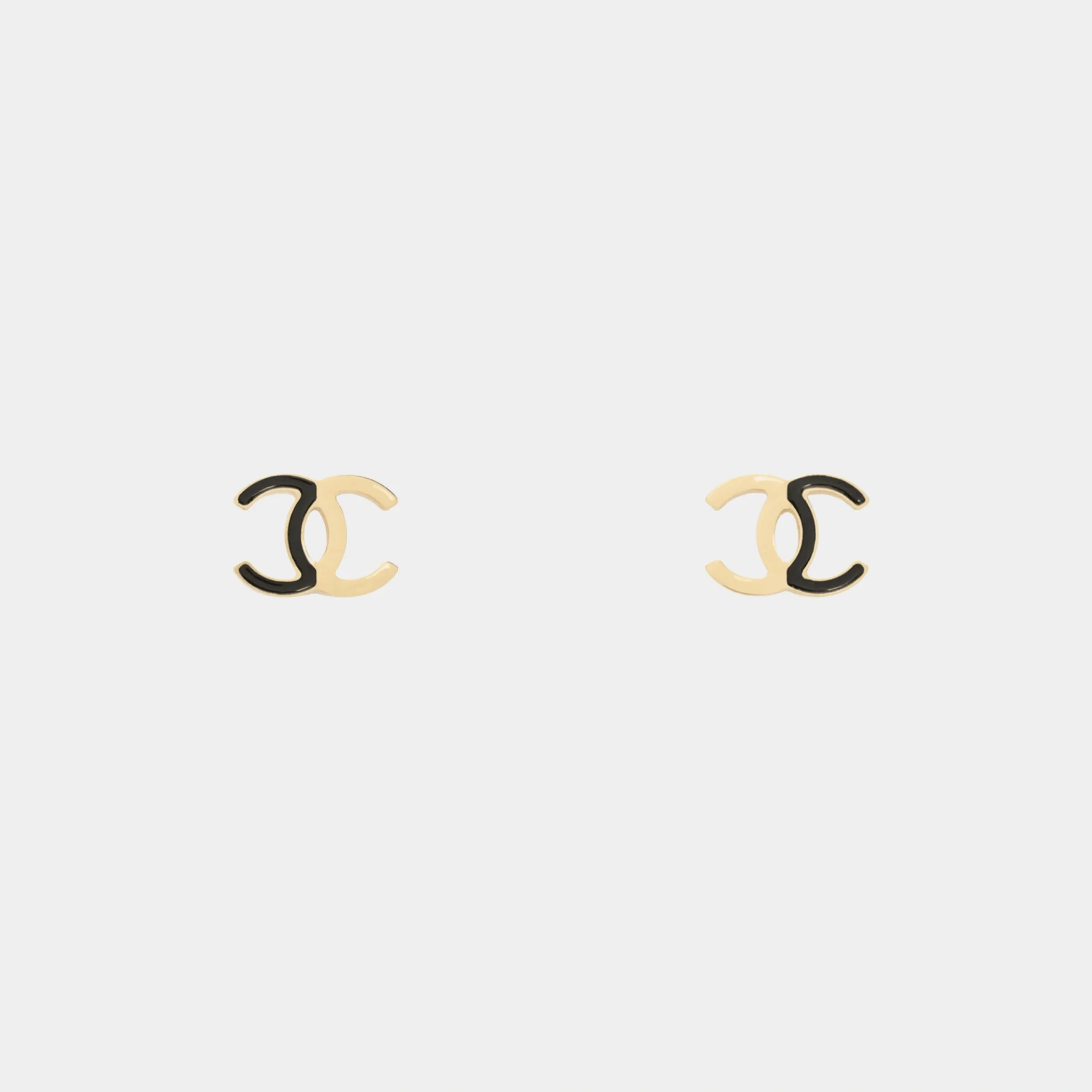 CC Stud Earrings in Gold Metal and Black Resin