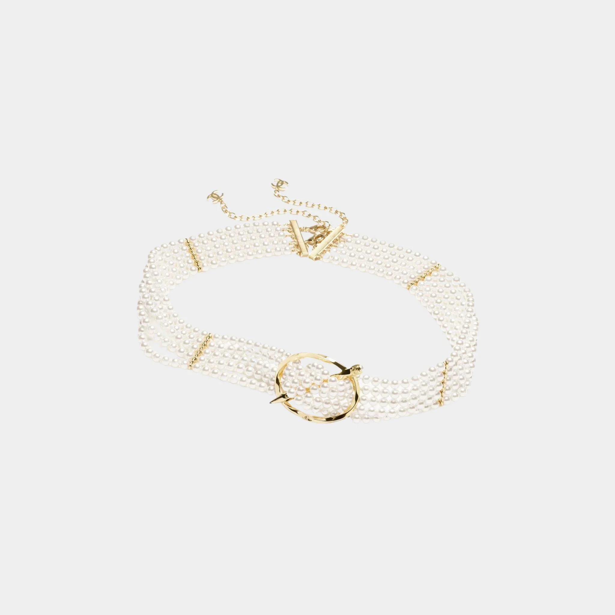 Chain Belt Metal Resin & Rhinestones Gold Pearly White & Crystal