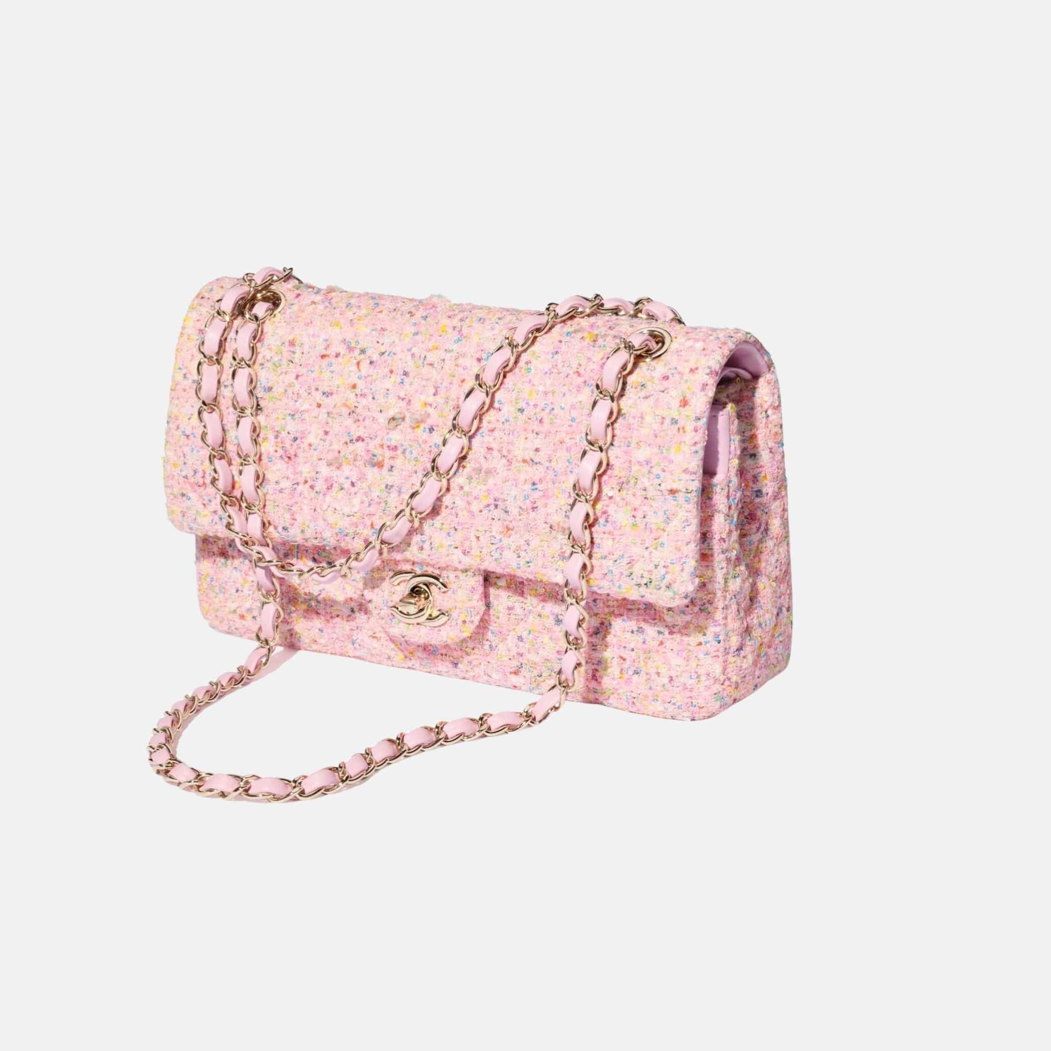 Classic 11.12 Pink Multicolour Handbag In Tweed And Gold Metal - Image 3