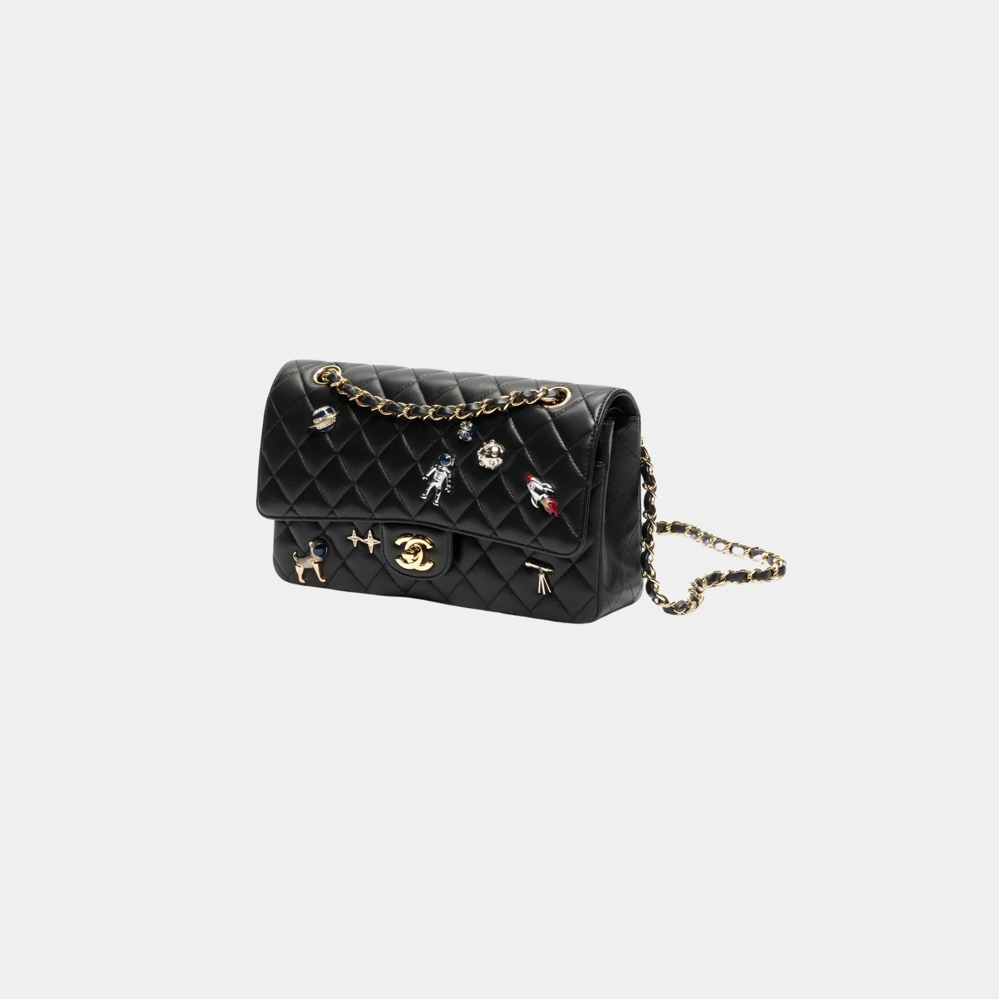Classic bag 11.12 Lamb Enamel Rhinestones Silver & Gold Metal Black