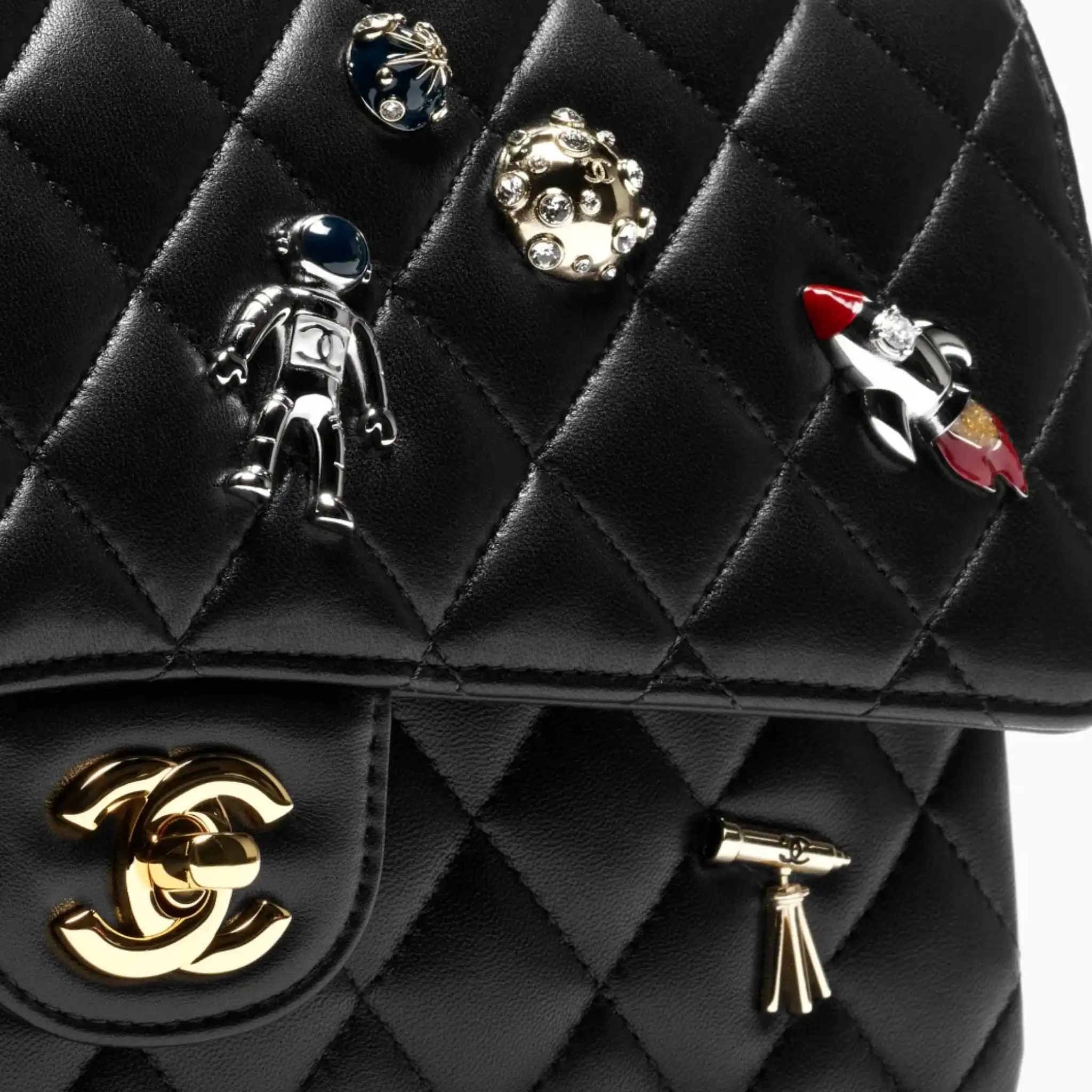 Classic bag 11.12 Lamb Enamel Rhinestones Silver & Gold Metal Black - Image 3