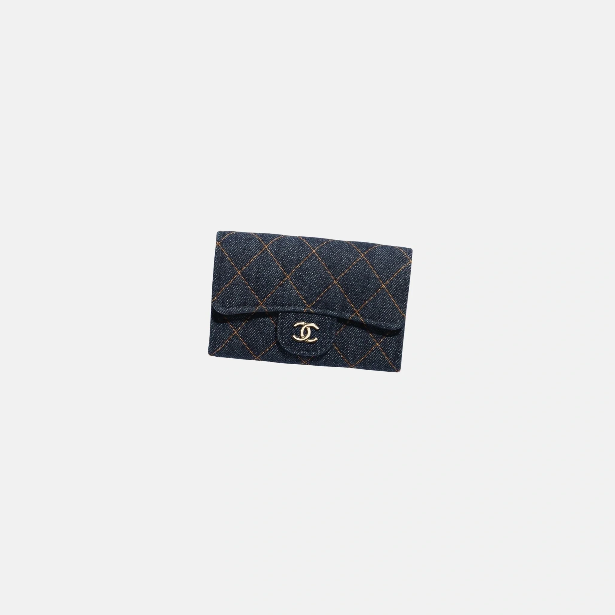 Classic Card Holder in Denim and Gold Metal