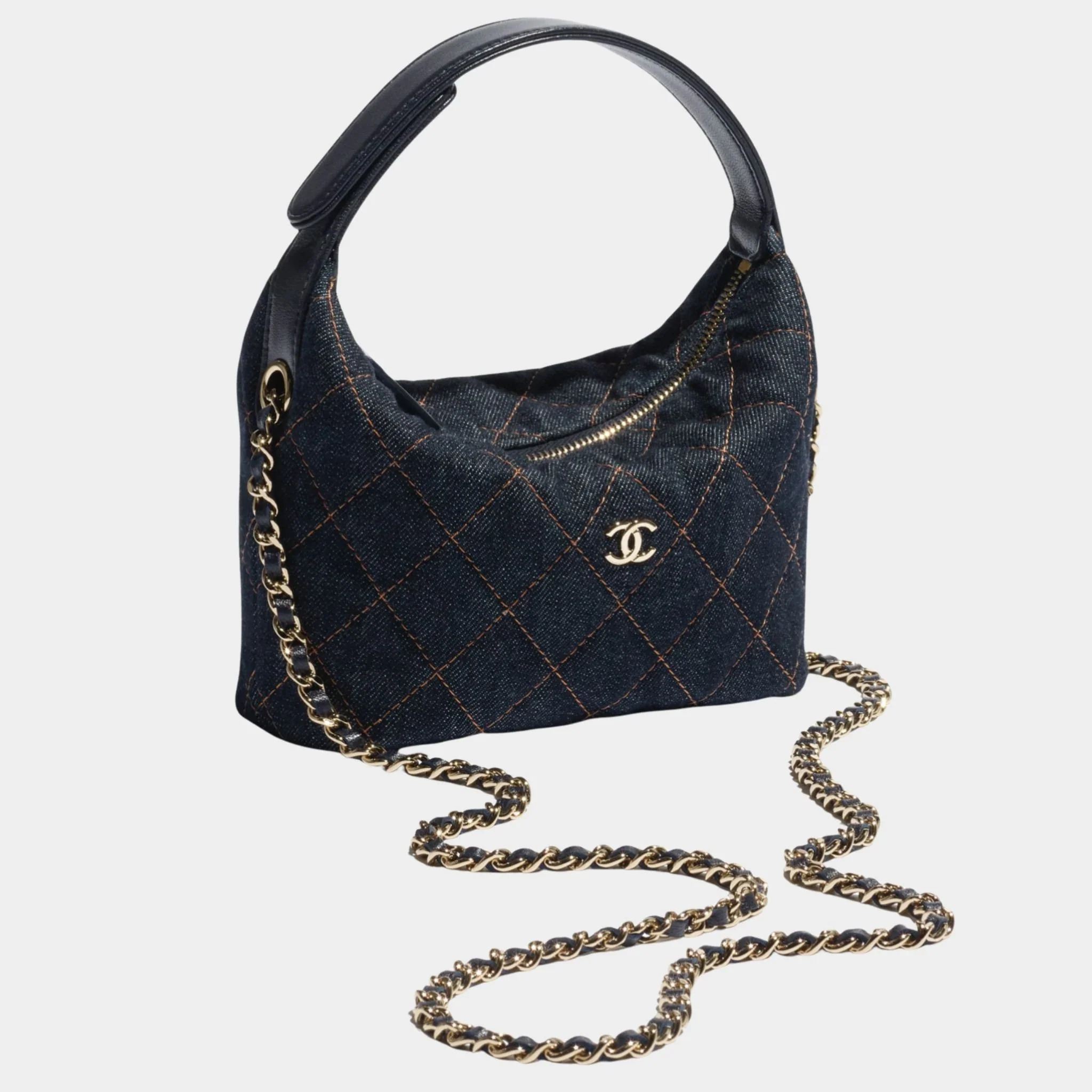 Classic Clutch With Chain Denim & Gold Metal Dark - Image 2
