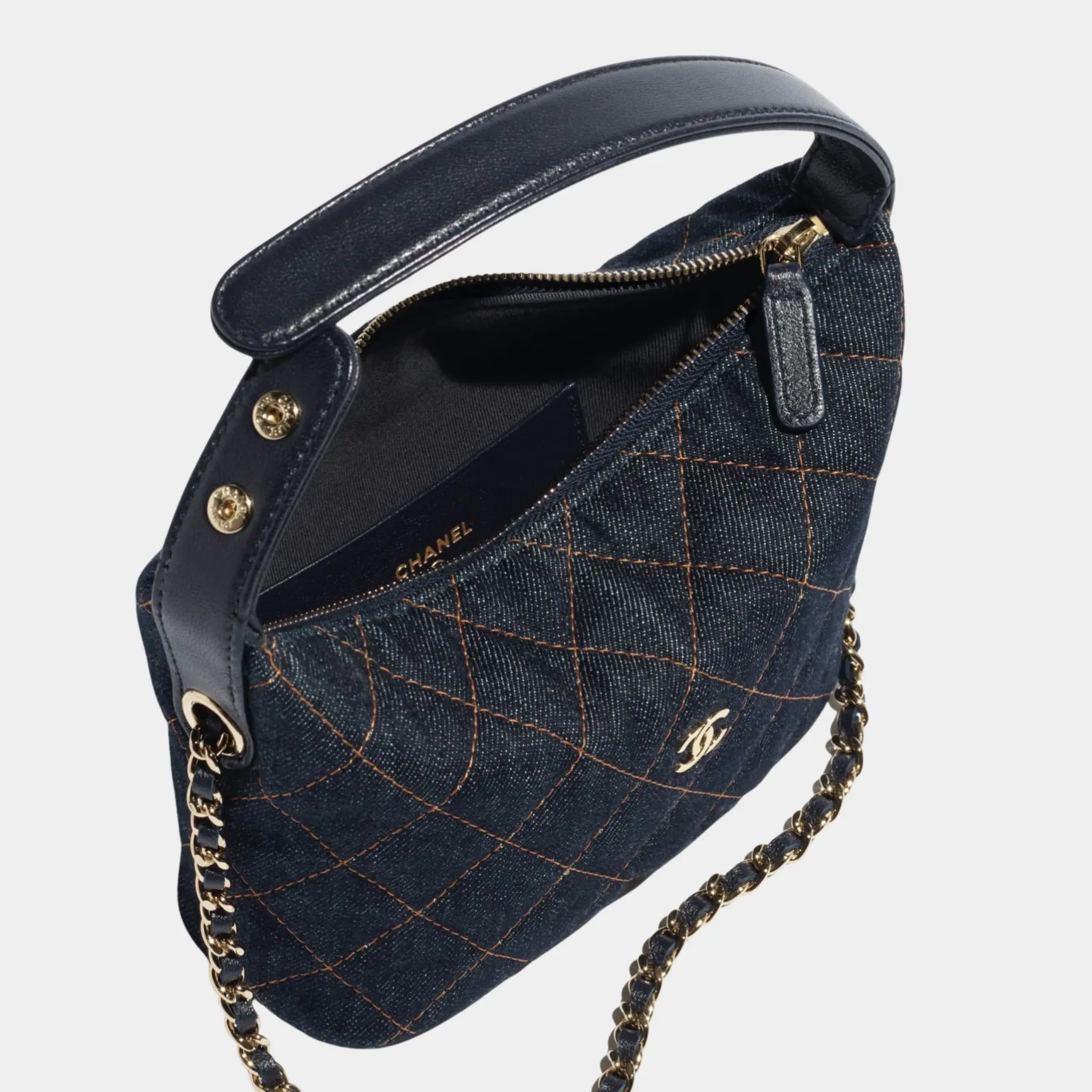 Classic Clutch With Chain Denim & Gold Metal Dark - Image 3
