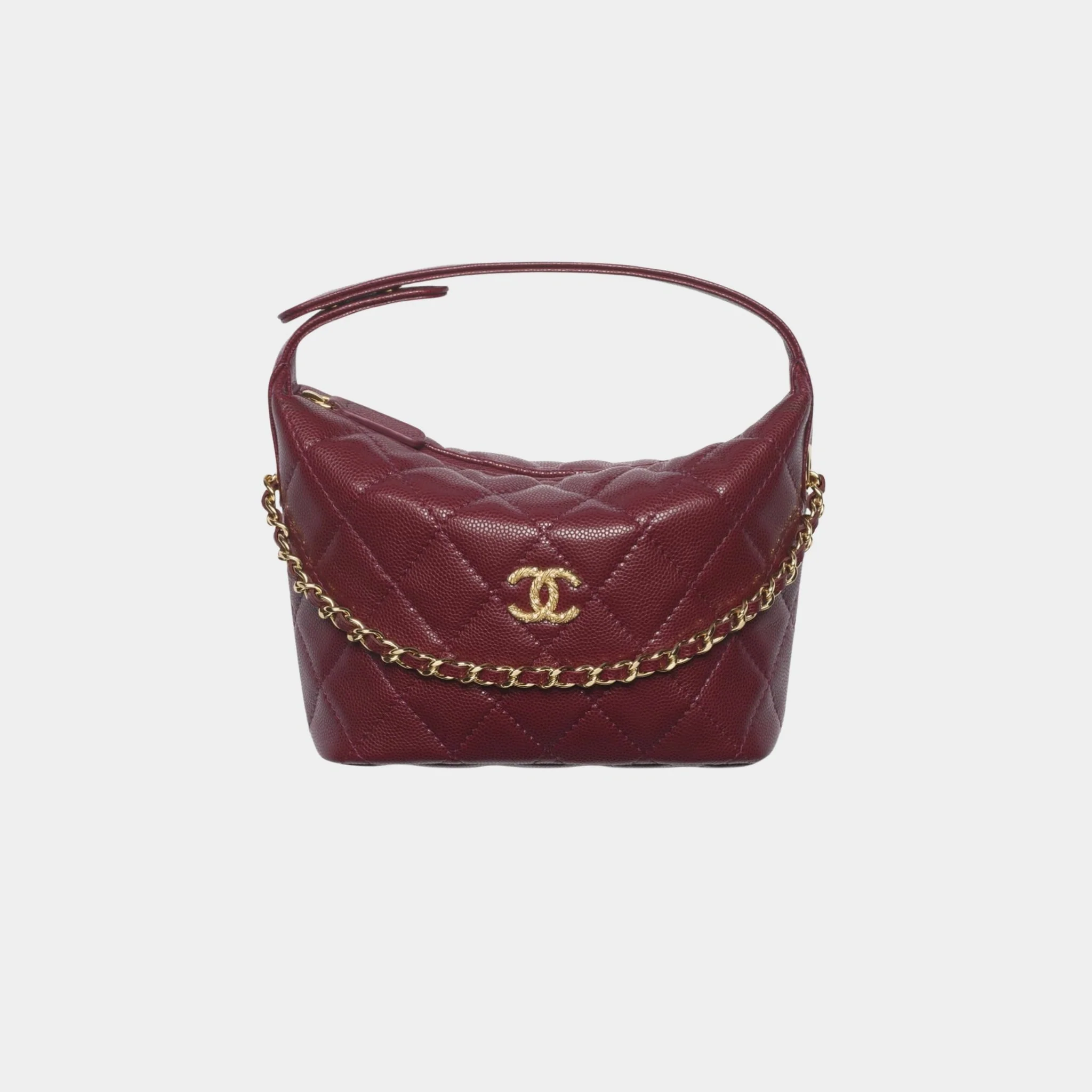 Classic Clutch With Chain Shiny Grained Calfskin Strass & Gold Tone Metal