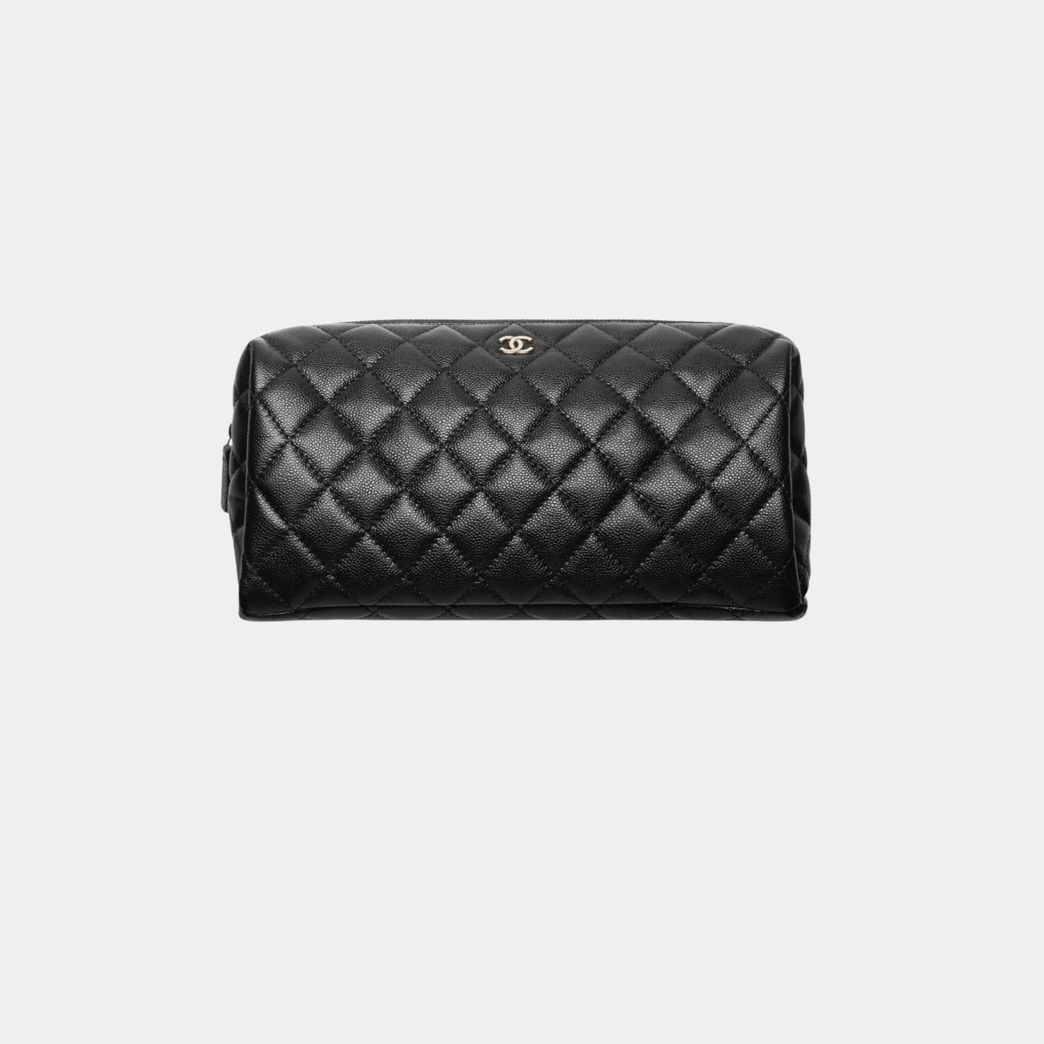 Classic Large Zipped Case Grained Shiny Calfskin & Gold Tone Metal