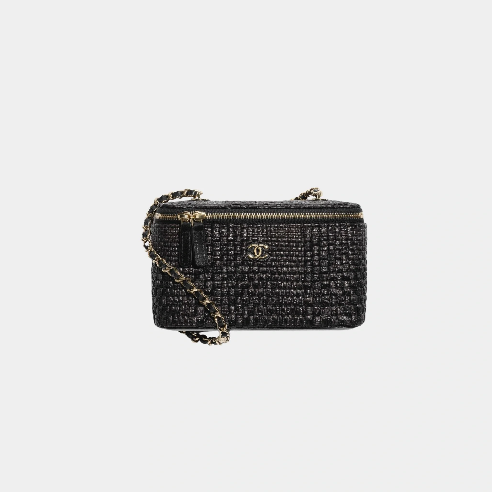 Classic Long Vanity With Chain Braided Raffia & Gold Tone Metal