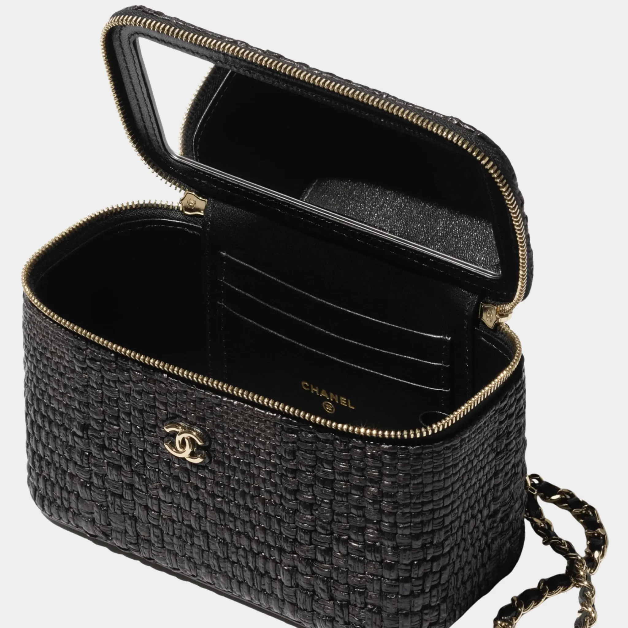 Classic Long Vanity With Chain Braided Raffia & Gold Tone Metal - Image 3