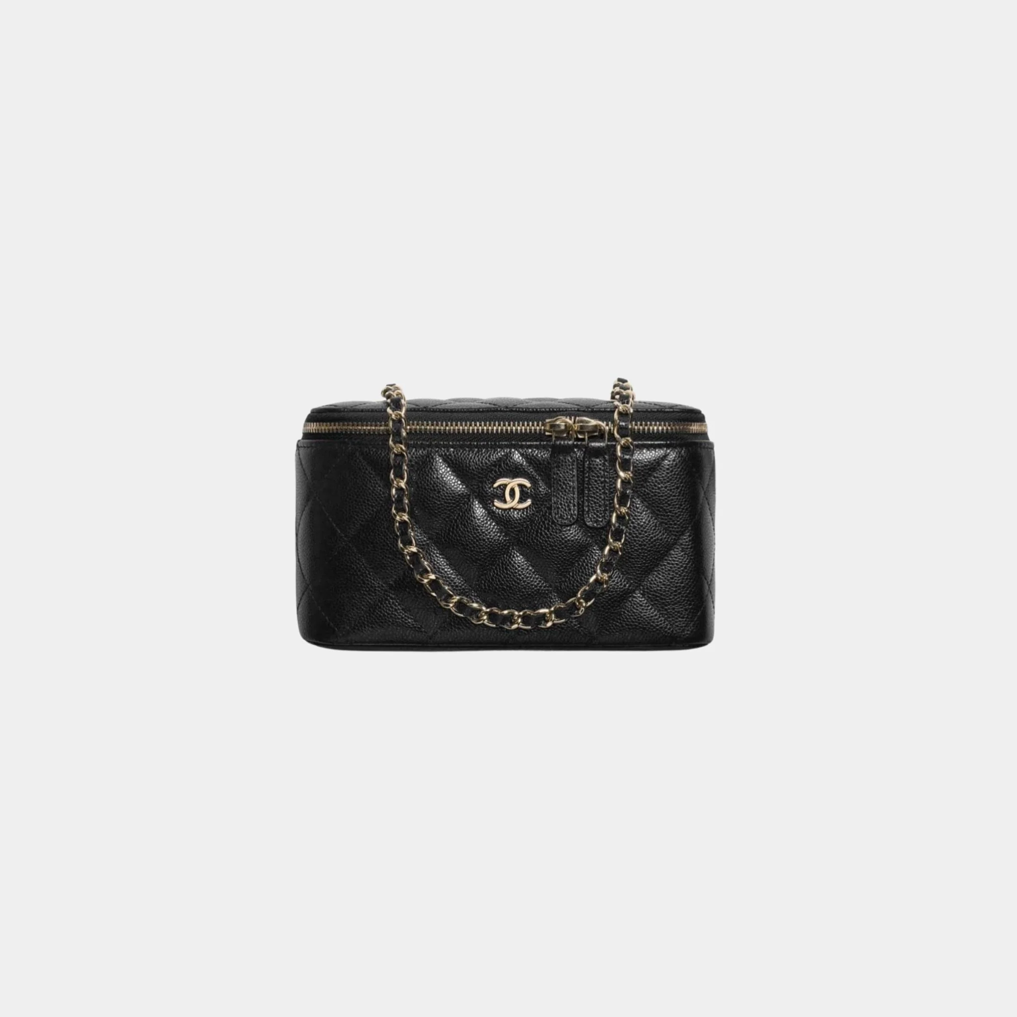 Classic Long Vanity with Chain in Grained Shiny Calfskin - Image 2