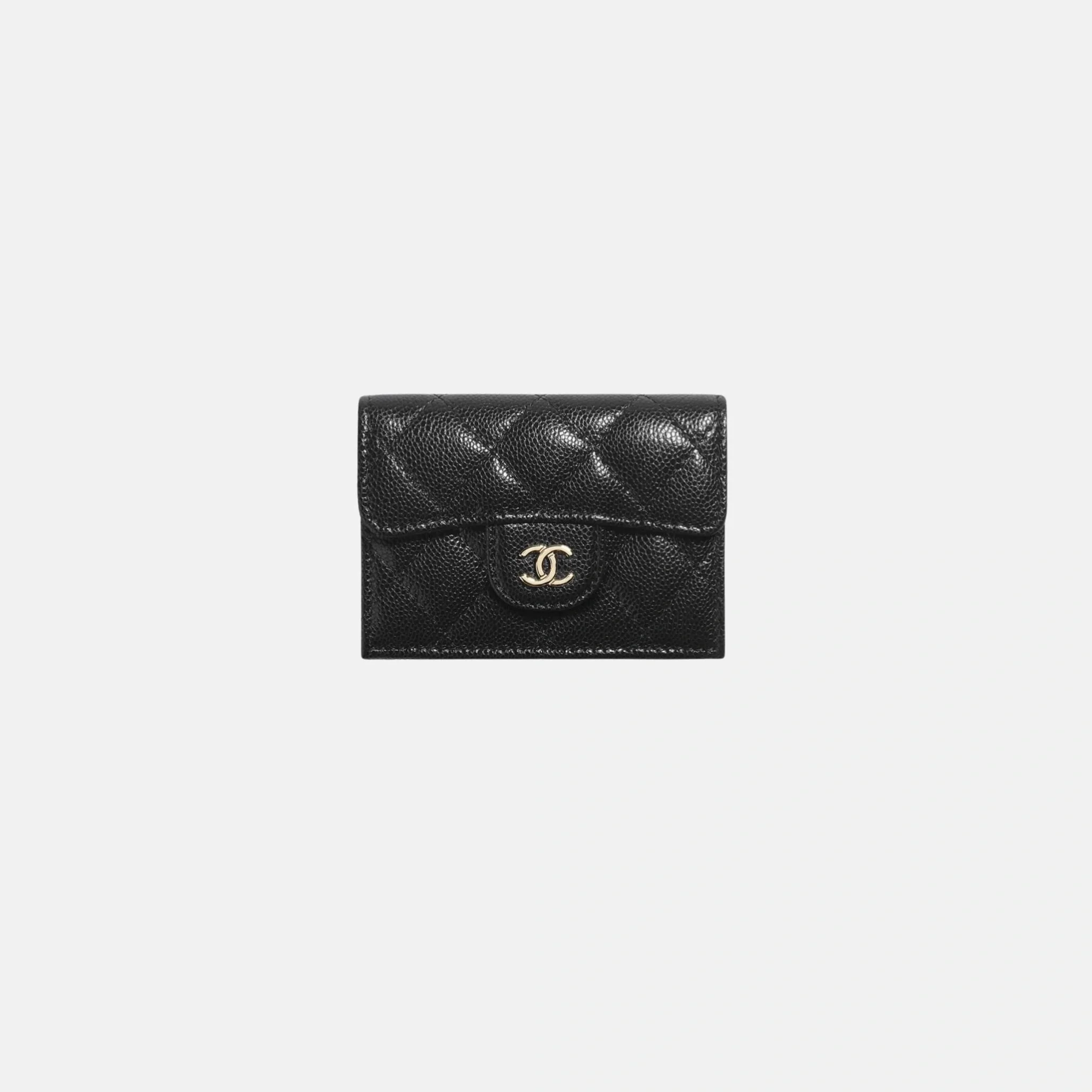 Classic Small Flap Wallet in Grained Shiny Calfskin and Gold Tone