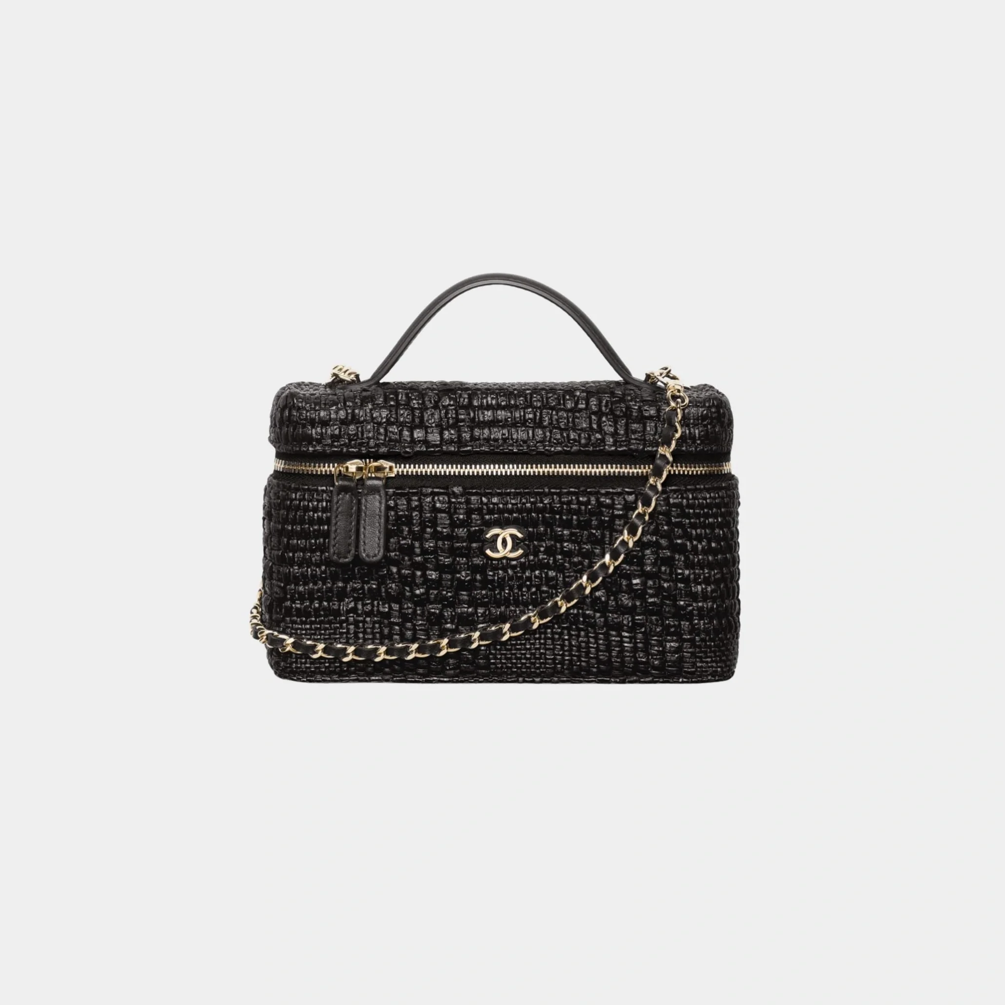 Classic Vanity With Chain Braided Raffia & Gold Tone Metal