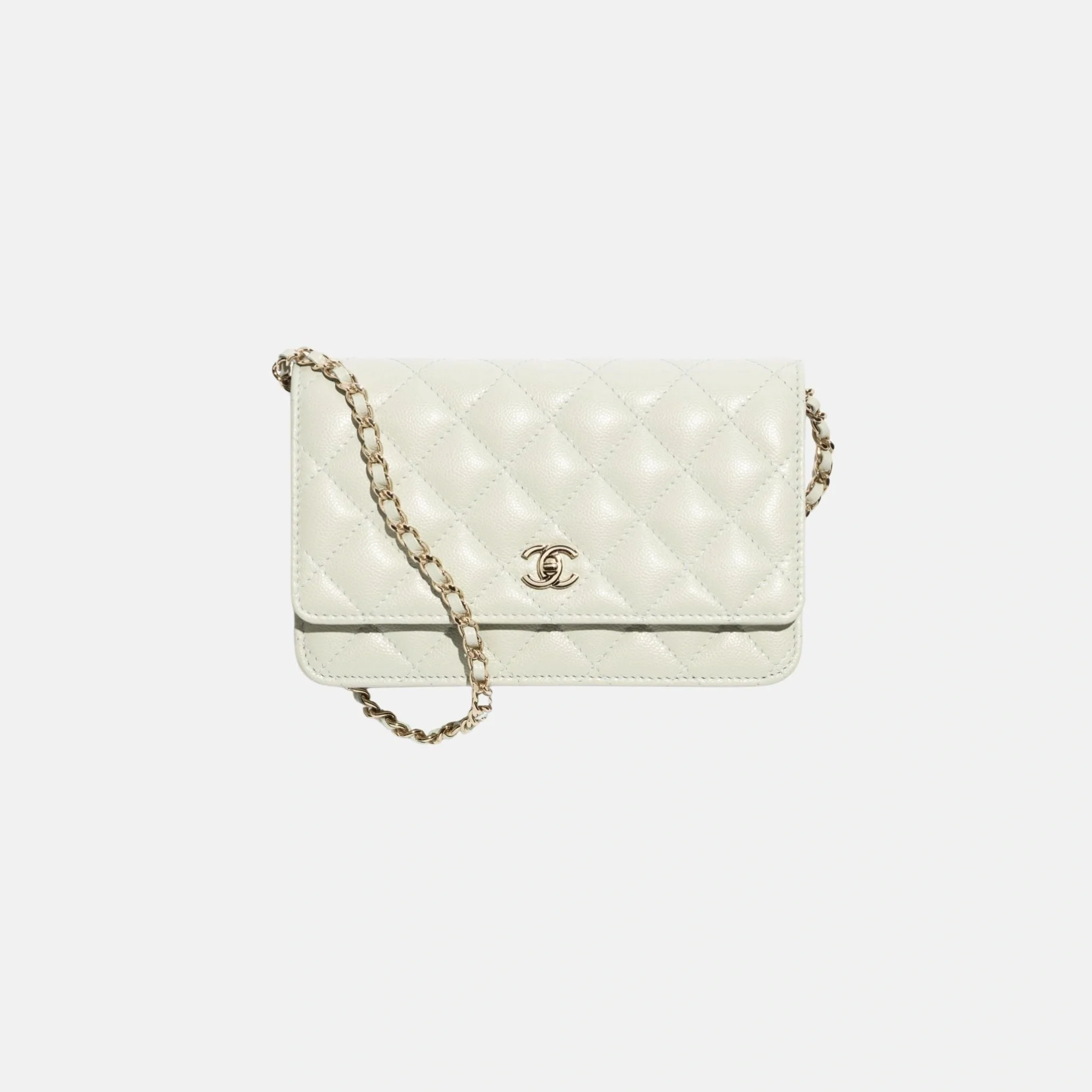 Classic Wallet on Chain in Grained Shiny Calfskin and Gold Tone Metal