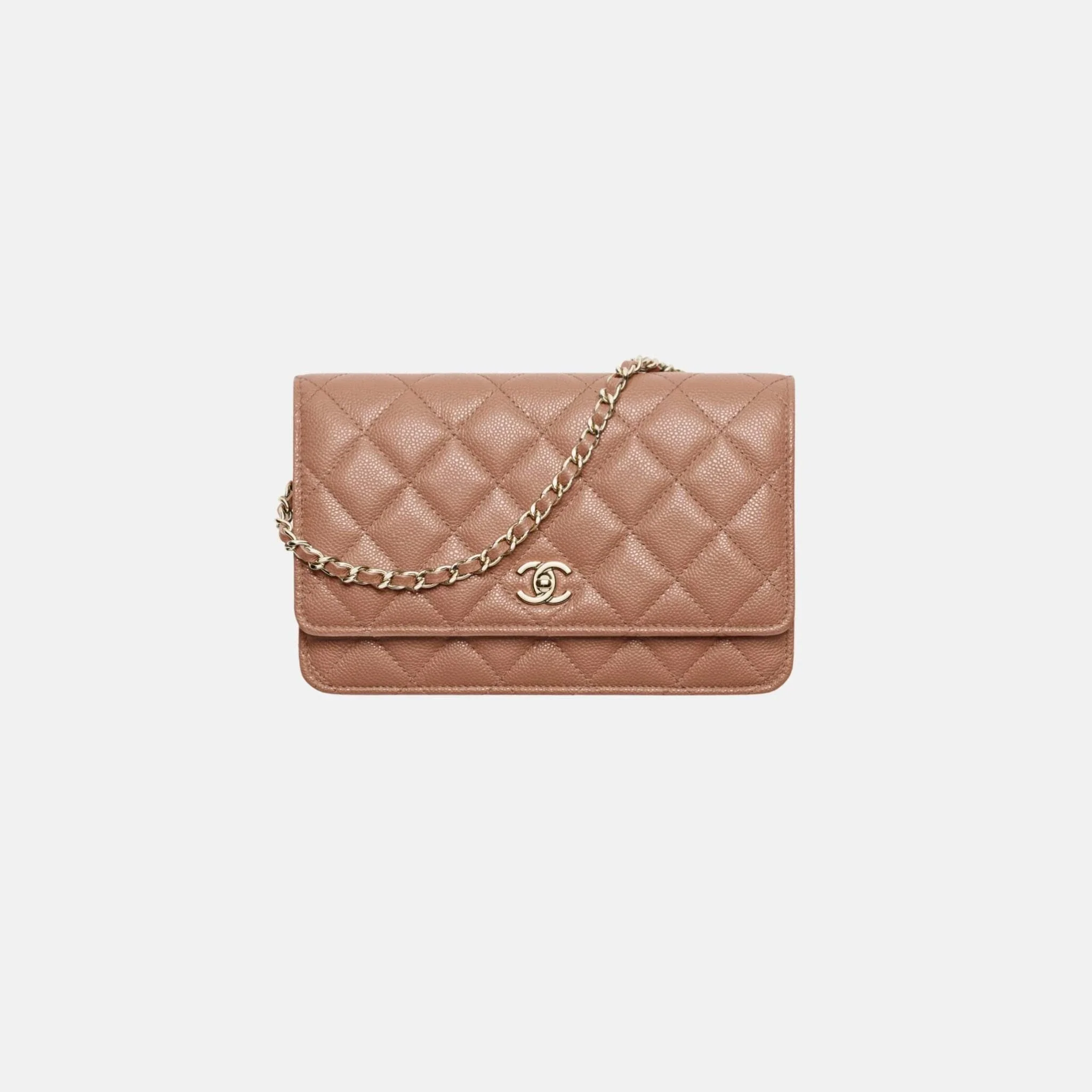 Classic Wallet on Chain in Grained Shiny Calfskin and Gold Tone Metal - Image 4