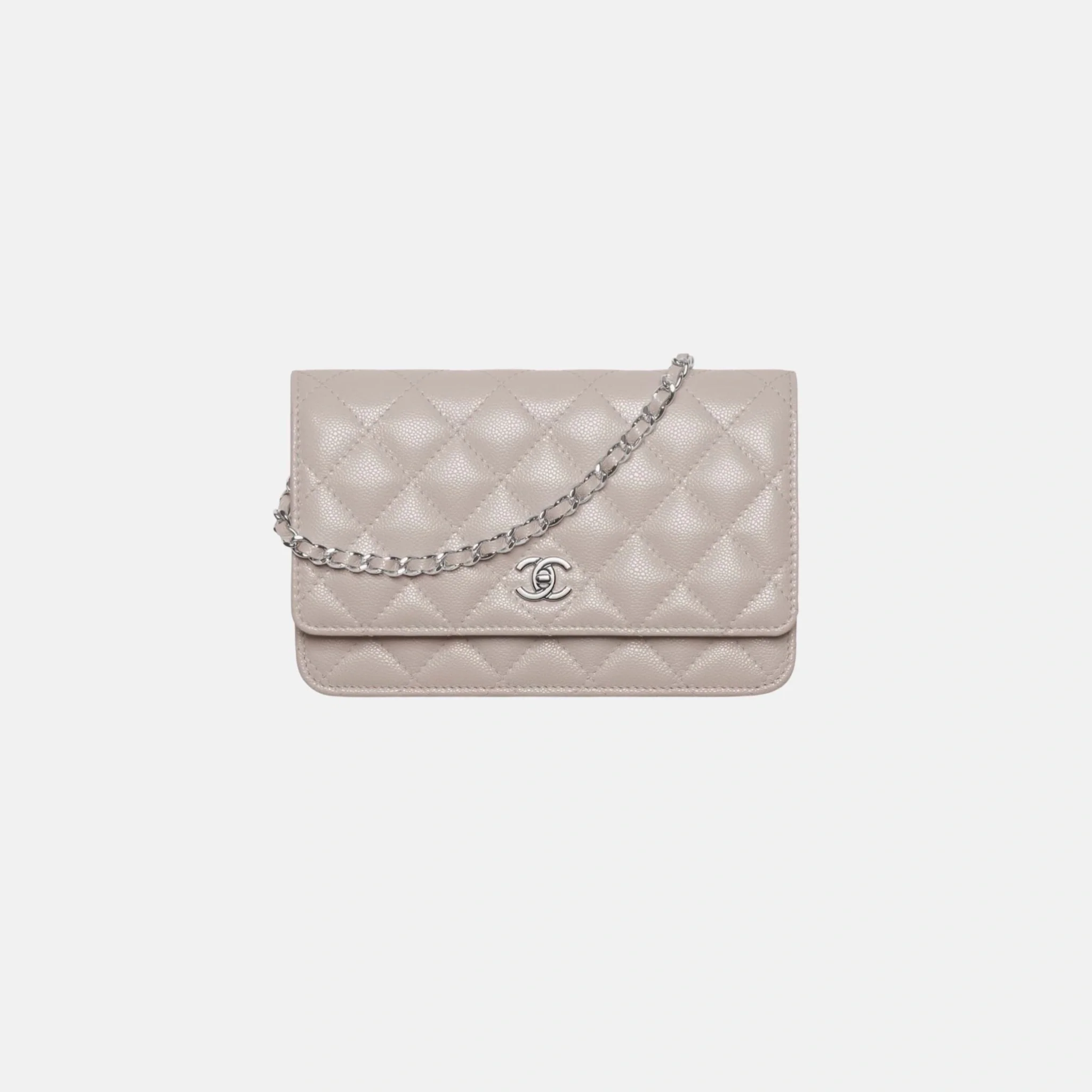 Classic Wallet on Chain in Shiny Grained Calfskin and Silver Tone Metal