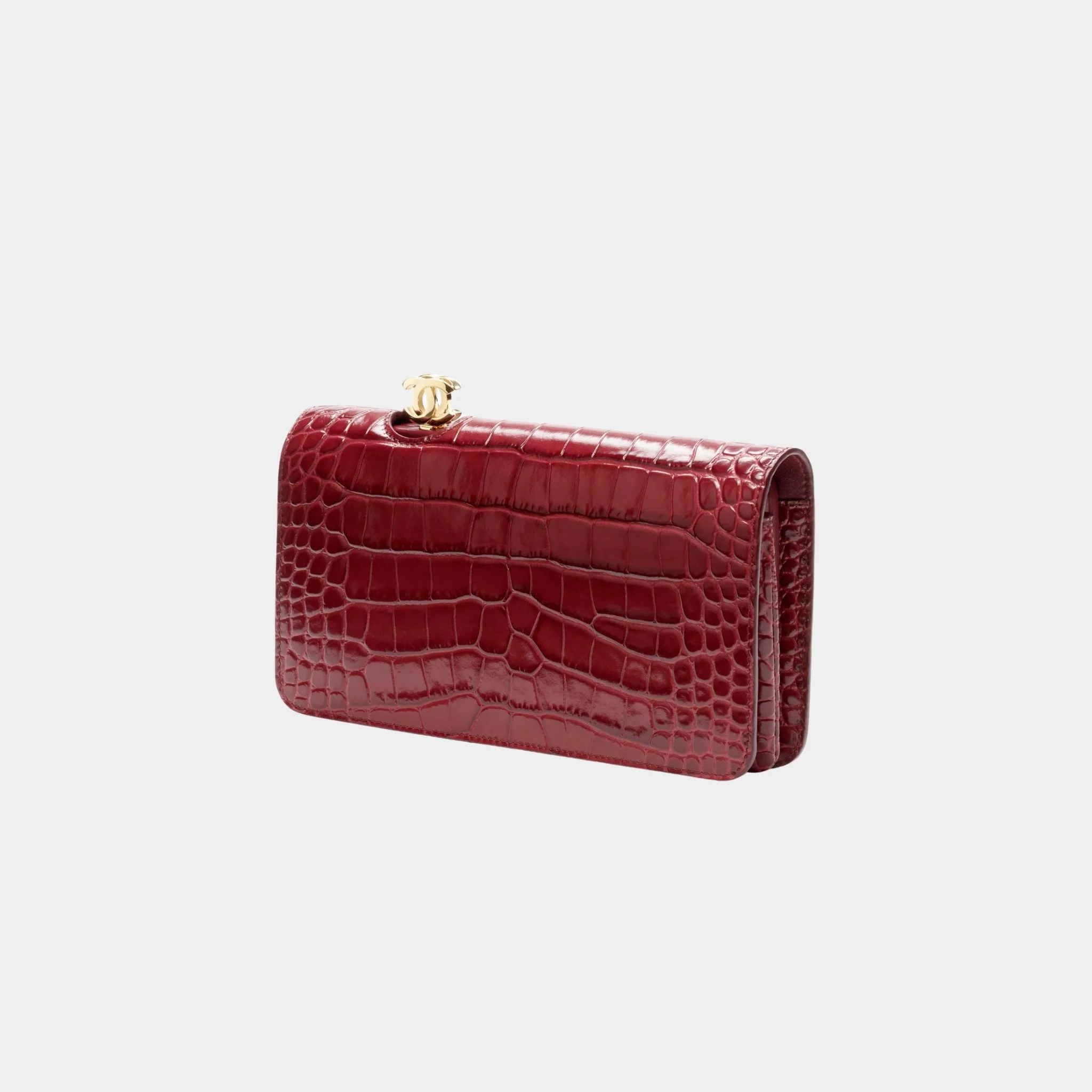 Clutch Bag Crocodile-embossed Calfskin & Gold-Tone Metal Burgundy
