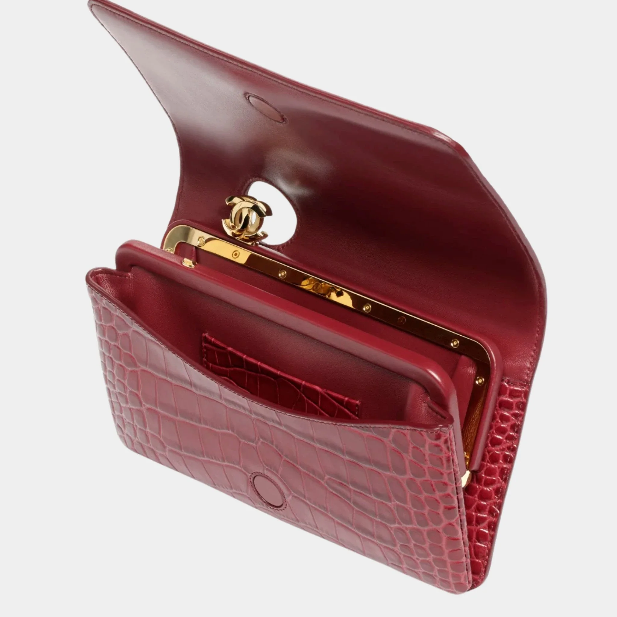 Clutch Bag Crocodile-embossed Calfskin & Gold-Tone Metal Burgundy - Image 2