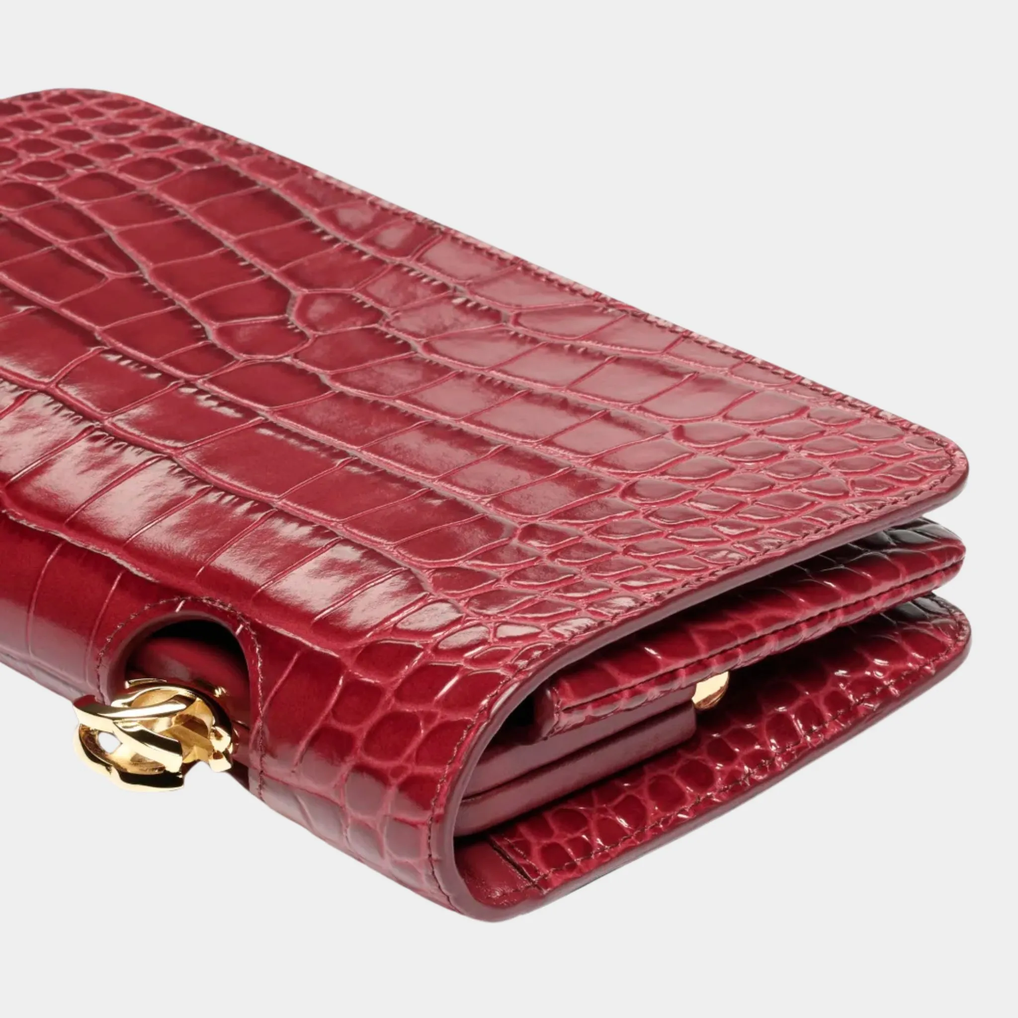 Clutch Bag Crocodile-embossed Calfskin & Gold-Tone Metal Burgundy - Image 3
