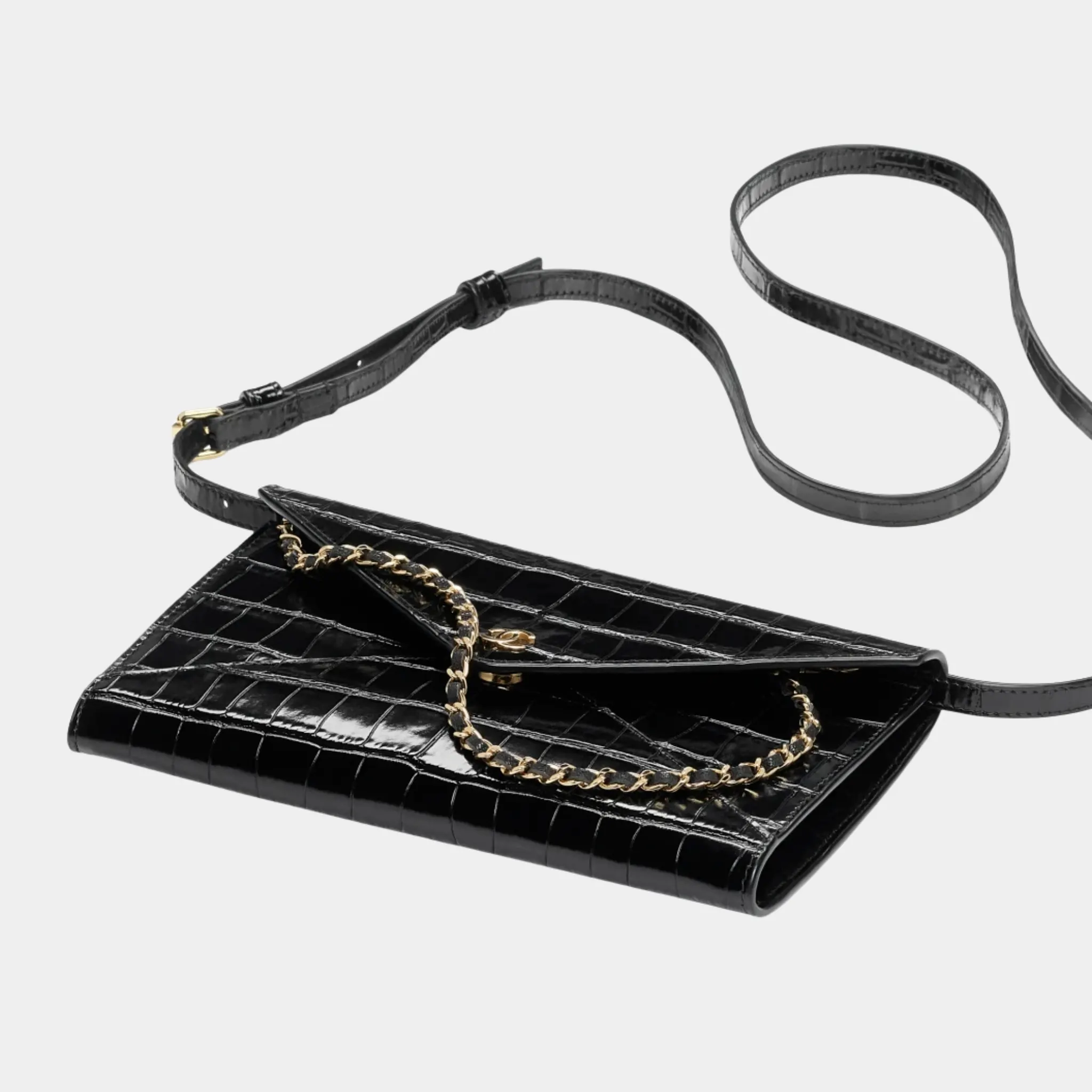 Clutch with Leather Strap in Crocodile Embossed Calfskin - Image 2