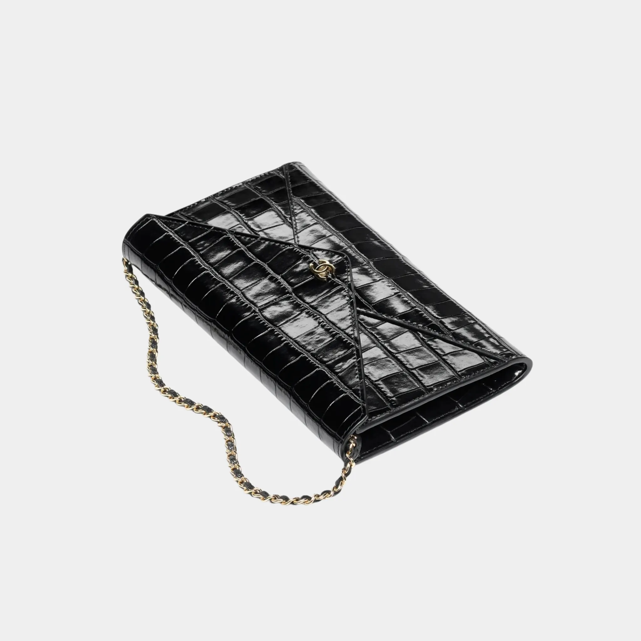 Clutch with Leather Strap in Crocodile Embossed Calfskin - Image 3