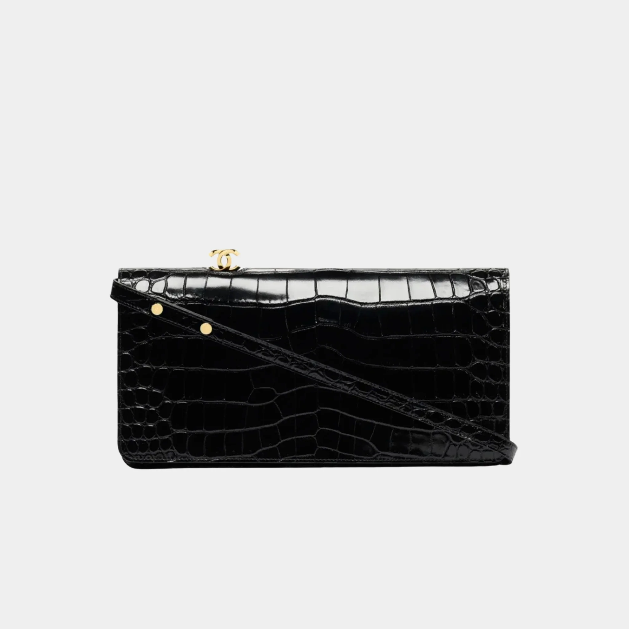 Clutch in Crocodile Embossed Calfskin & Gold-Tone Metal