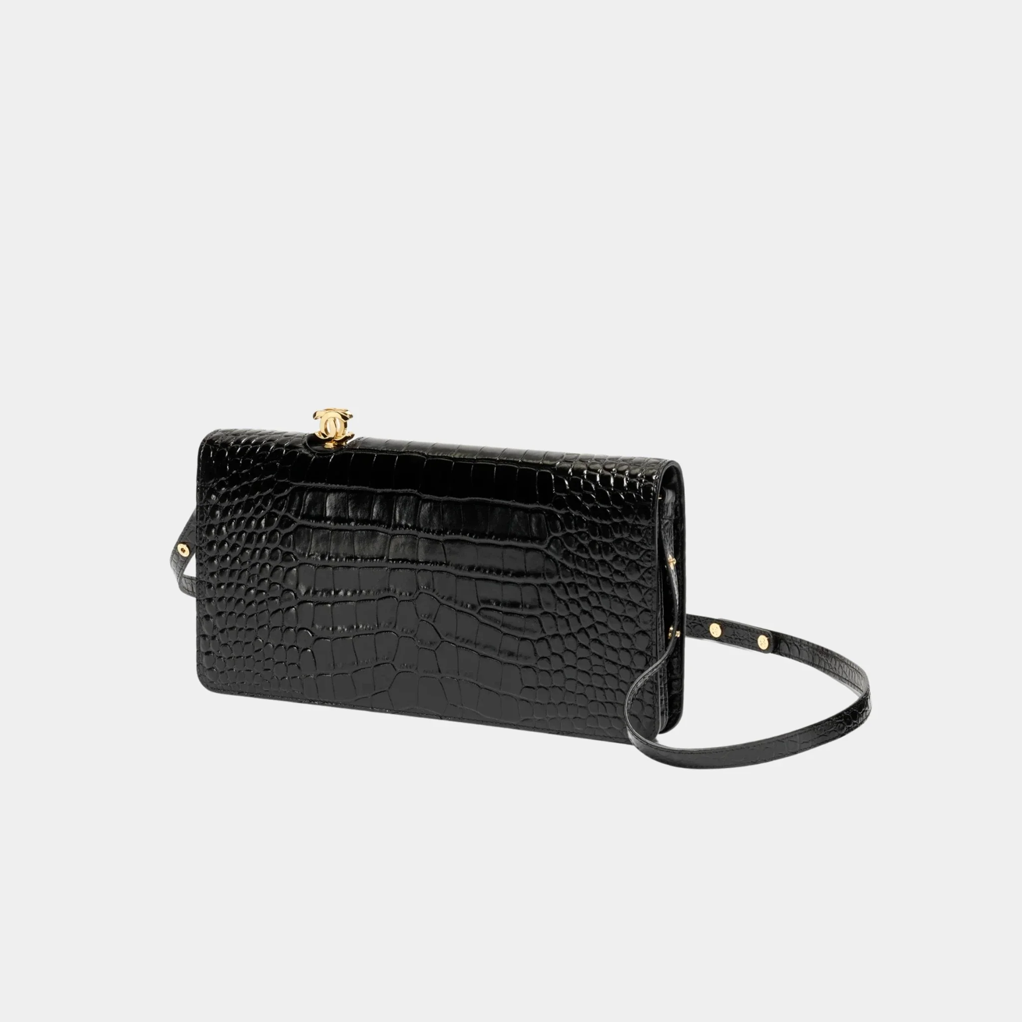Clutch in Crocodile Embossed Calfskin & Gold-Tone Metal - Image 2