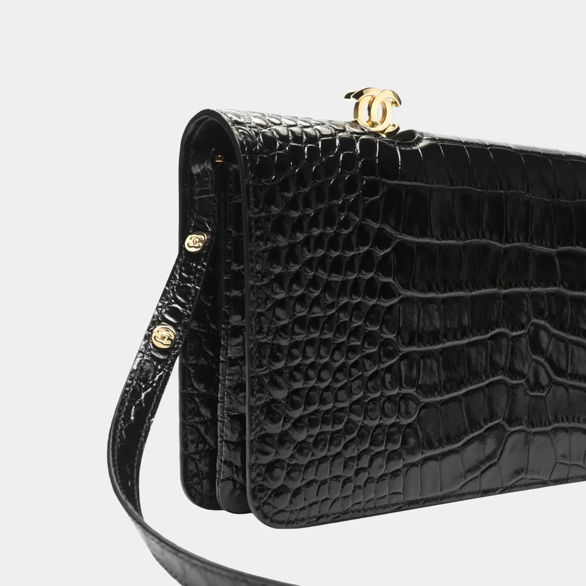 Clutch in Crocodile Embossed Calfskin & Gold-Tone Metal - Image 3