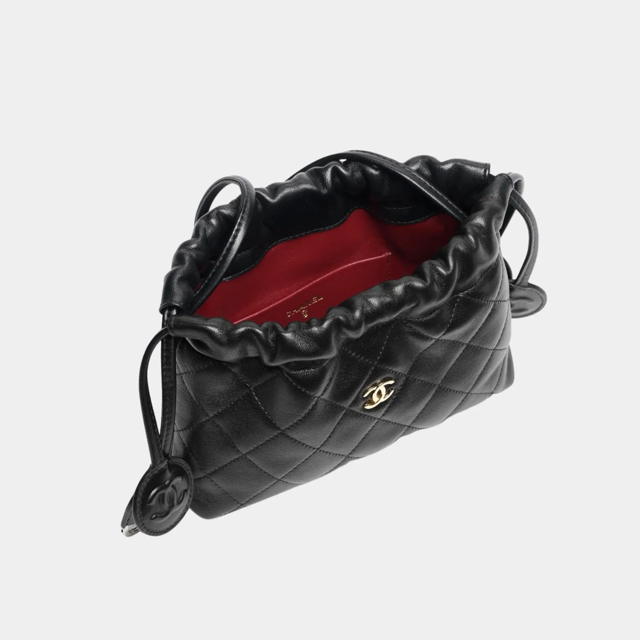 Clutch with Leather Strap in Black Lambskin - Image 2