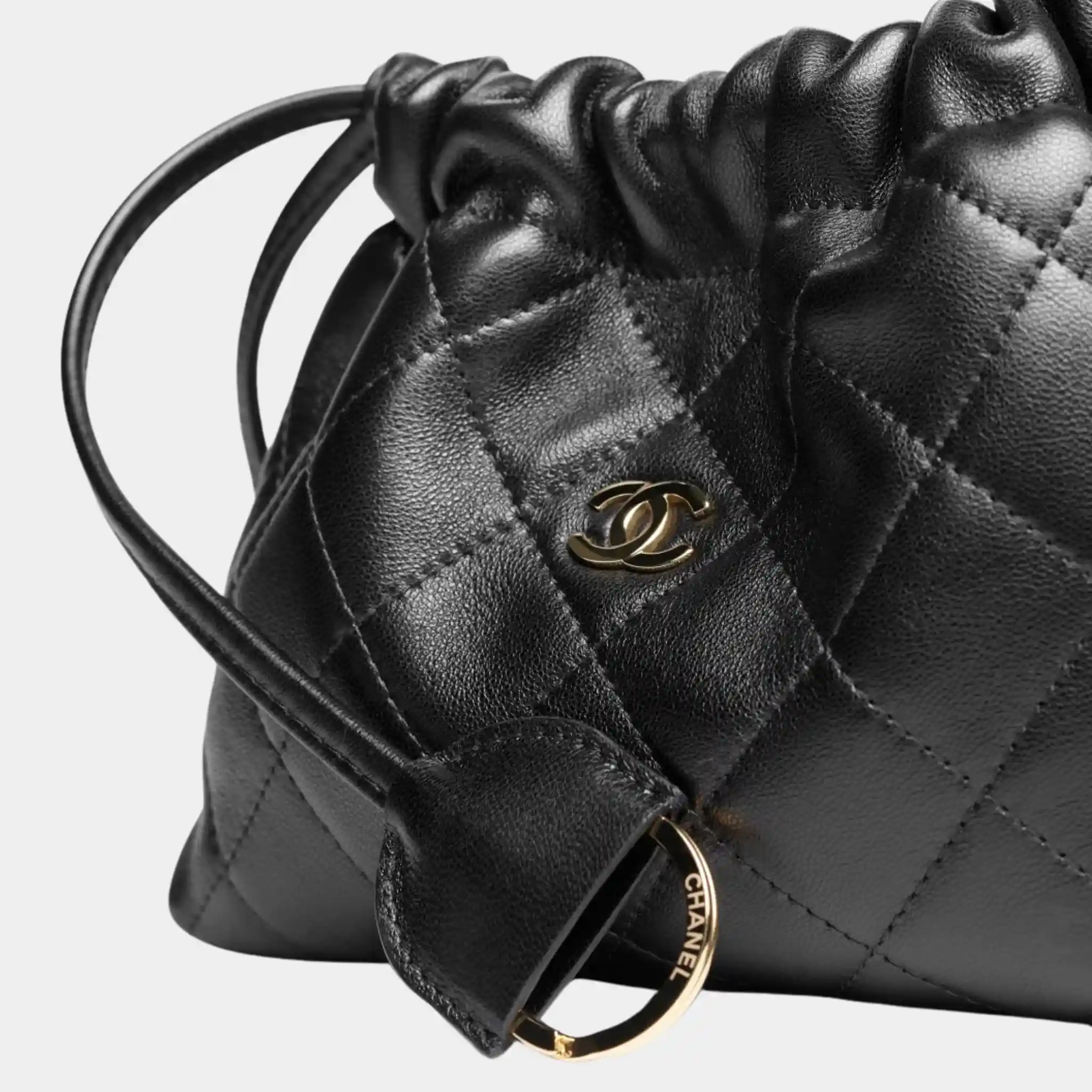 Clutch with Leather Strap in Black Lambskin - Image 3